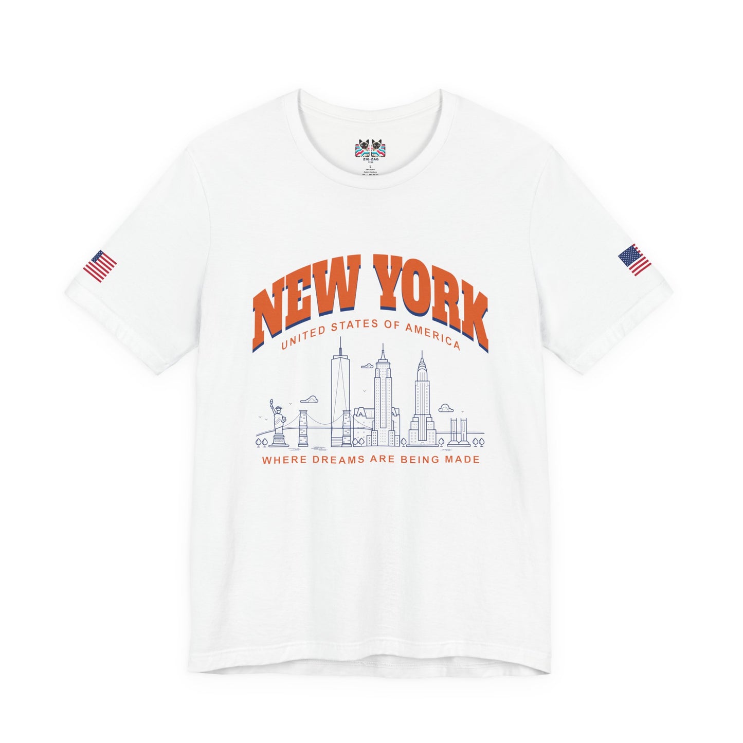 New York Dreams T-Shirt - Where Dreams Are Being Made USA Orange Blue Skyline