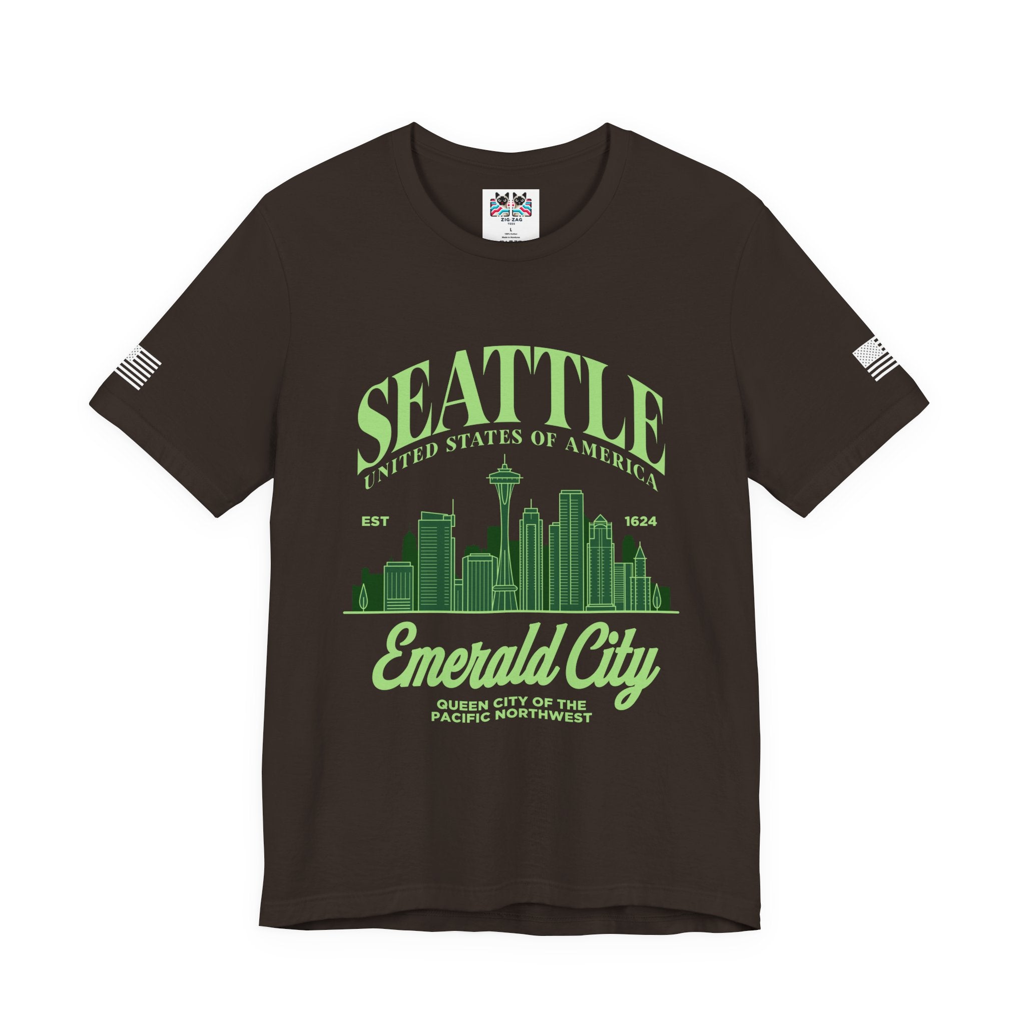 Seattle Emerald City Skyline T-Shirt | United States of America EST 1624 Pacific Northwest Graphic Tee