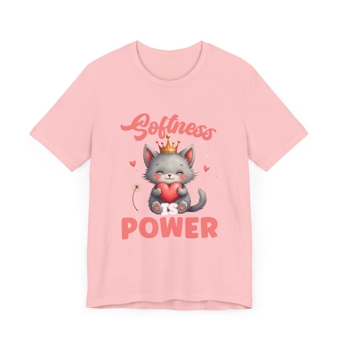 Softness Is Power – Adorable Cat with Heart & Crown Graphic T-Shirt