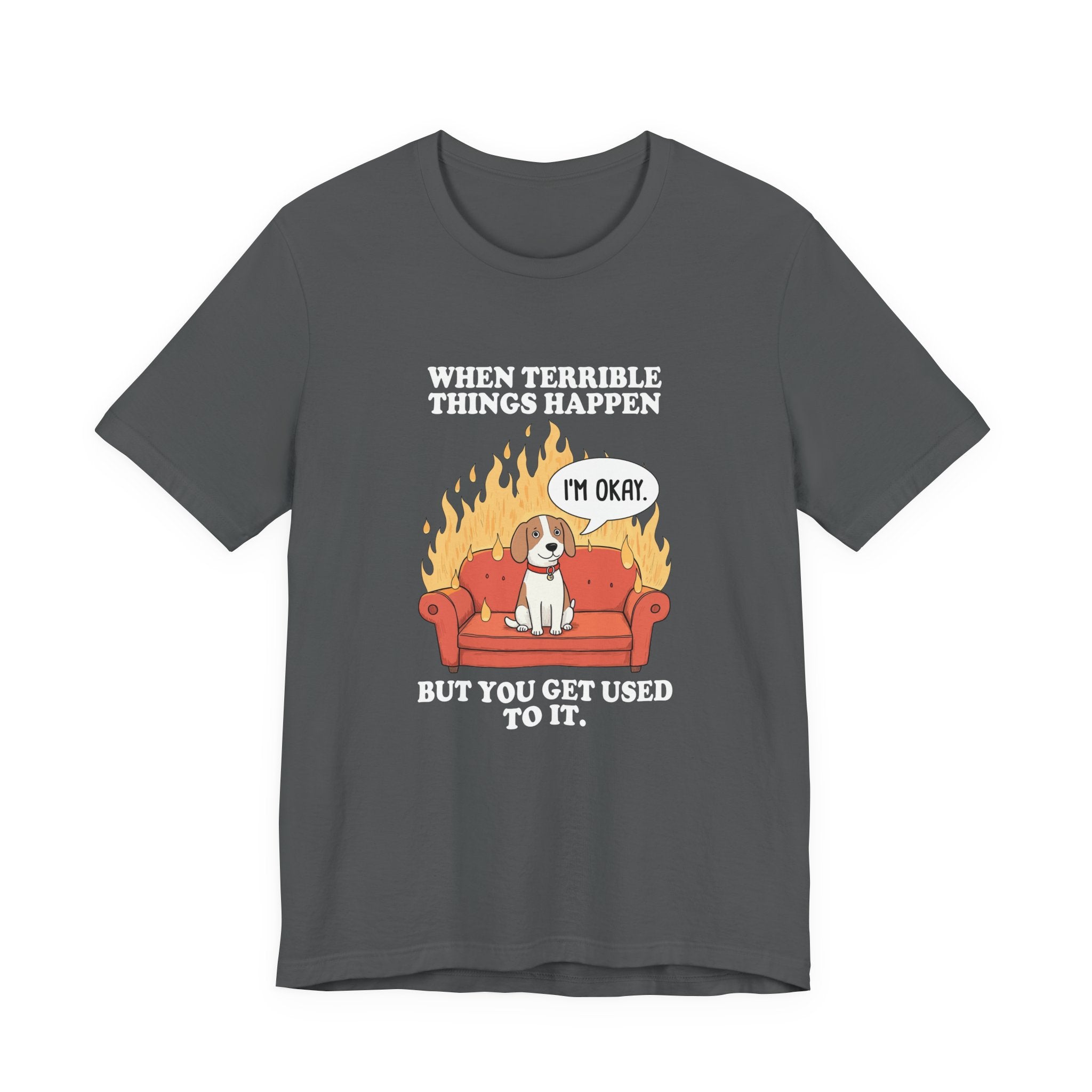 When Terrible Things Happen But You Get Used To It – Calm Dog on Burning Sofa Graphic T-Shirt