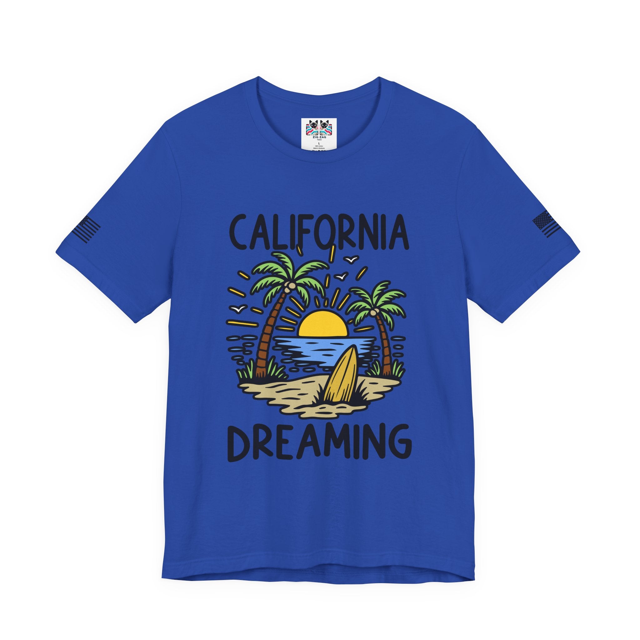 California Dreaming T-Shirt – Beach Sunset Surfboard Palm Tree Tropical Graphic Tee