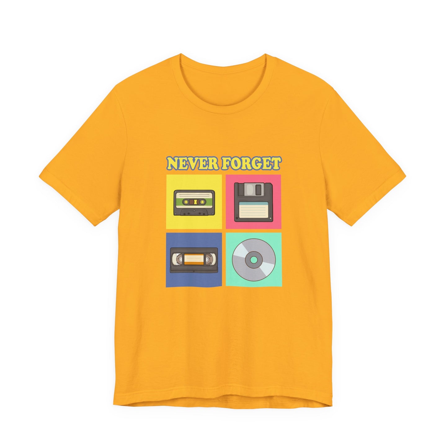Never Forget Retro Media Tshirt Floppy Disk Cassette Tape Recorder CD Graphic