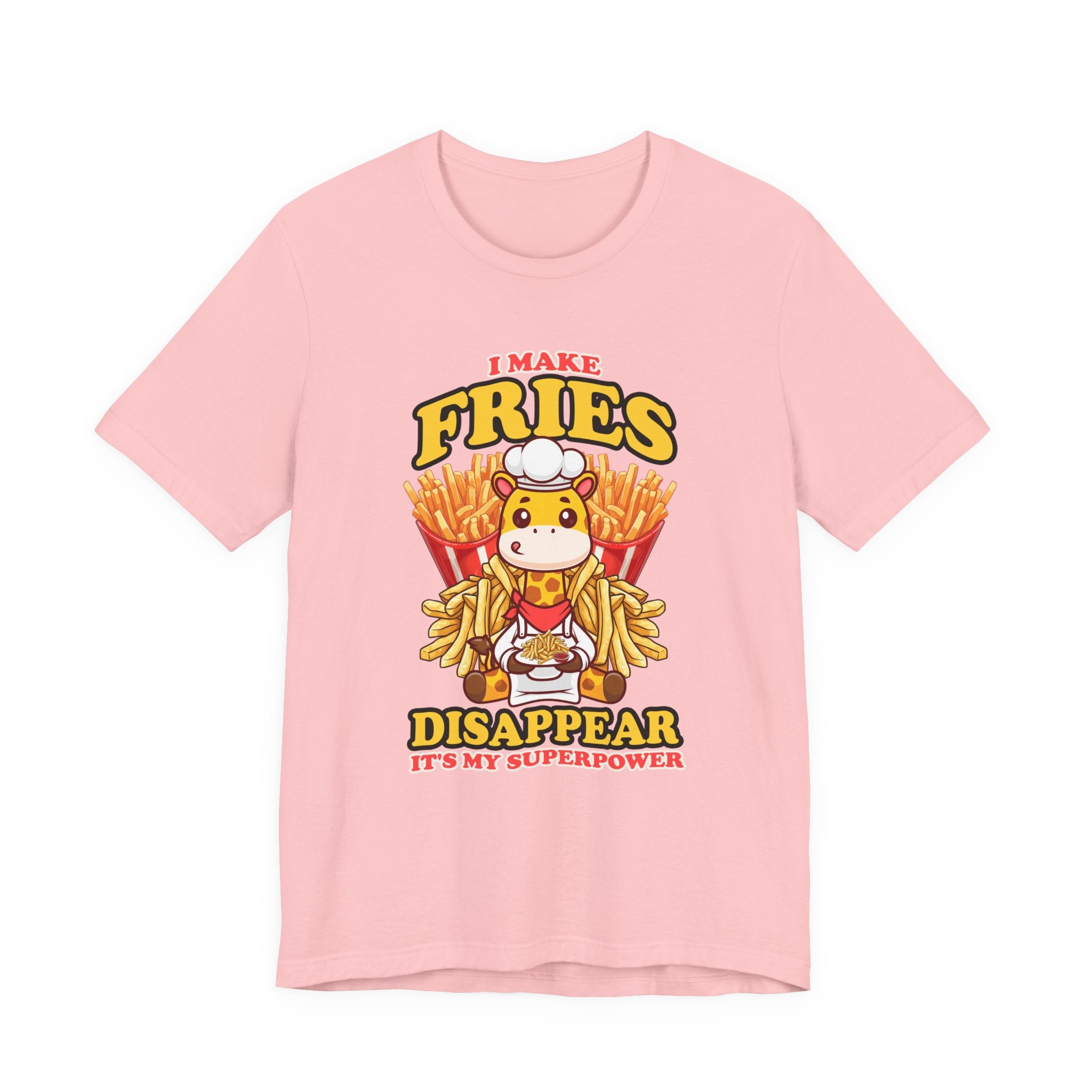 I Make Fries Disappear T-Shirt – Adorable Baby Giraffe Chef With Fries Funny Super Power Graphic Tee