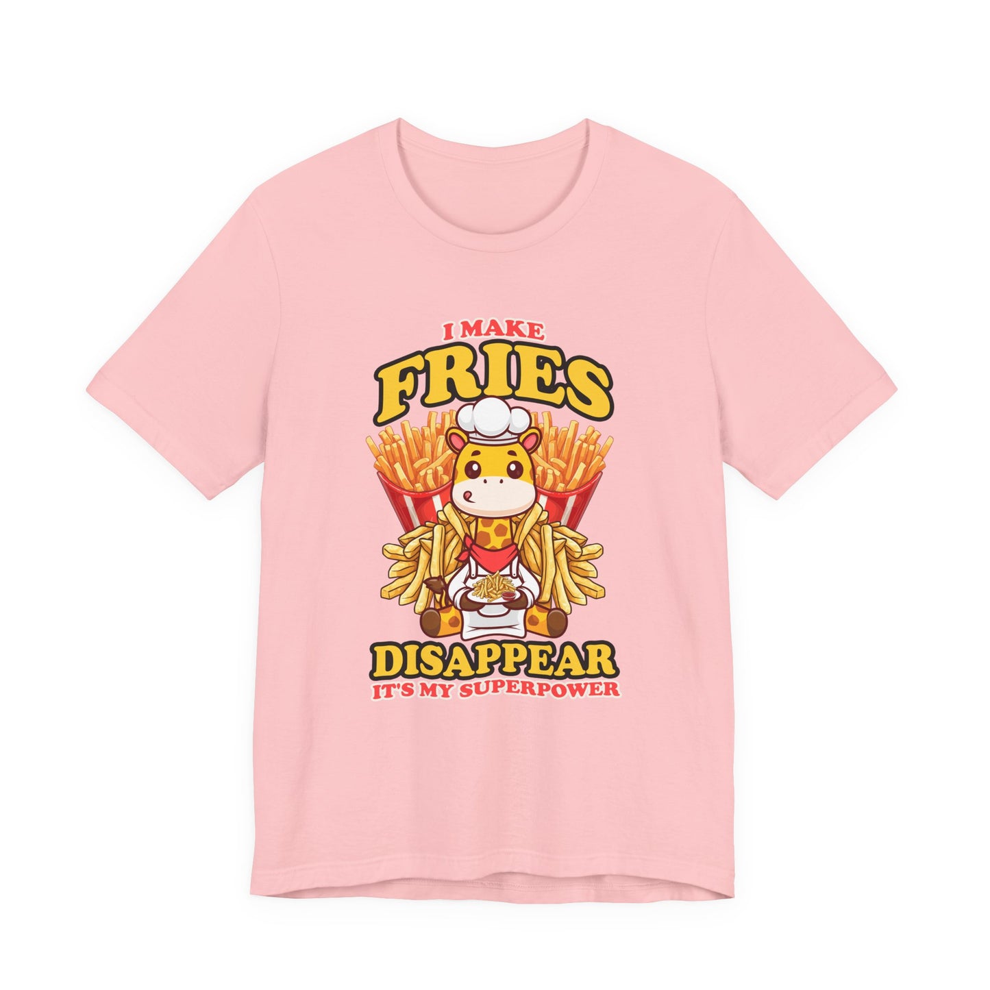 I Make Fries Disappear T-Shirt – Adorable Baby Giraffe Chef With Fries Funny Super Power Graphic Tee
