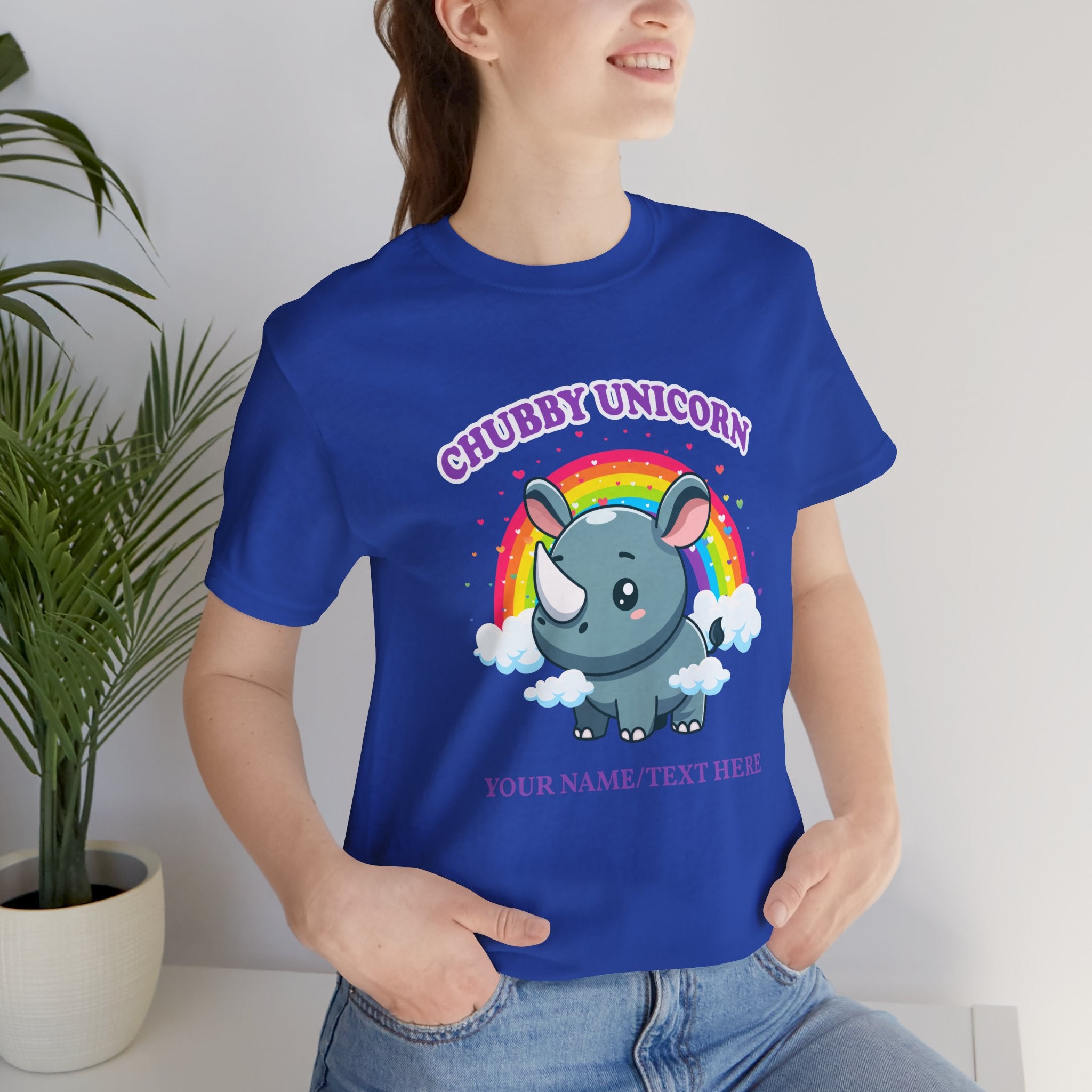 Custom T-Shirt - Chubby Unicorn T-Shirt – Cute Cartoon Rhino with Rainbow Graphic Tee