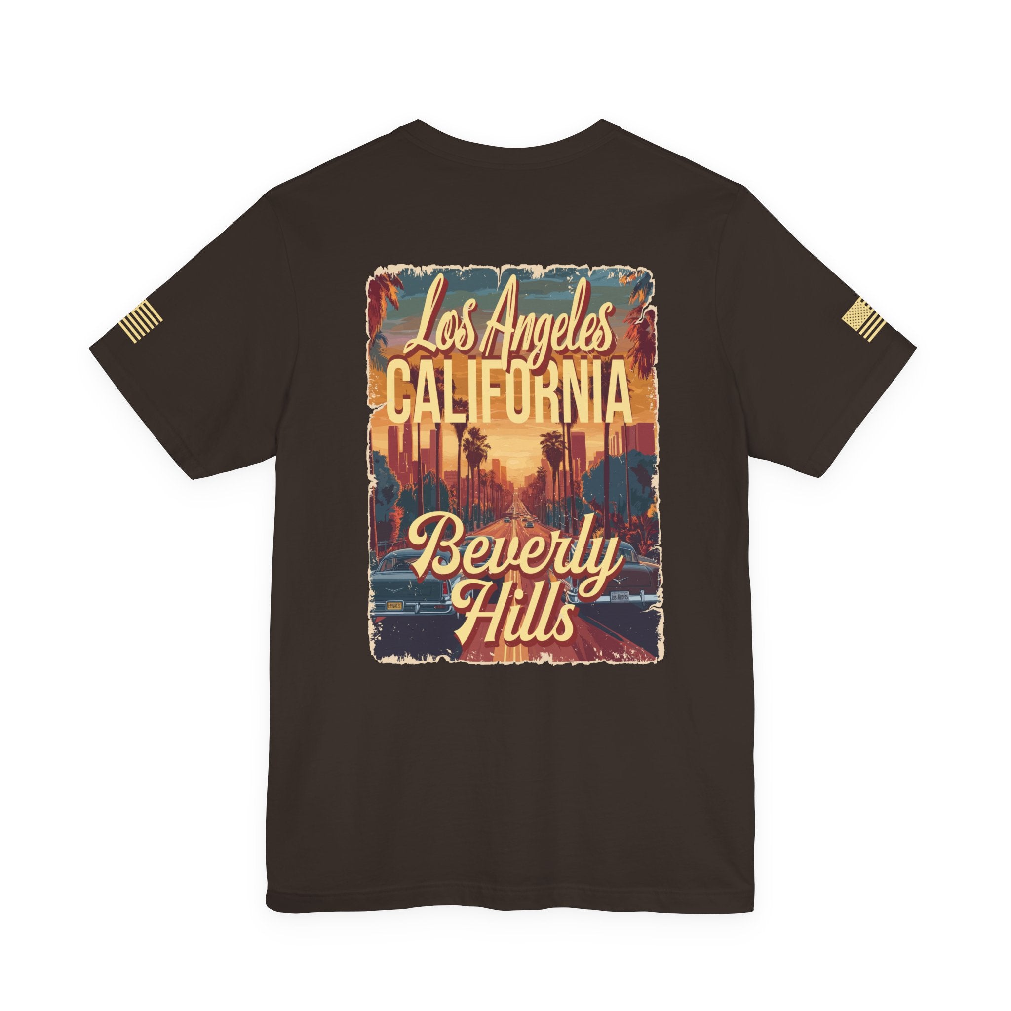 Beverly Hills Los Angeles California Front & Back T-Shirt – Vintage Classic Car Street Scene Tee