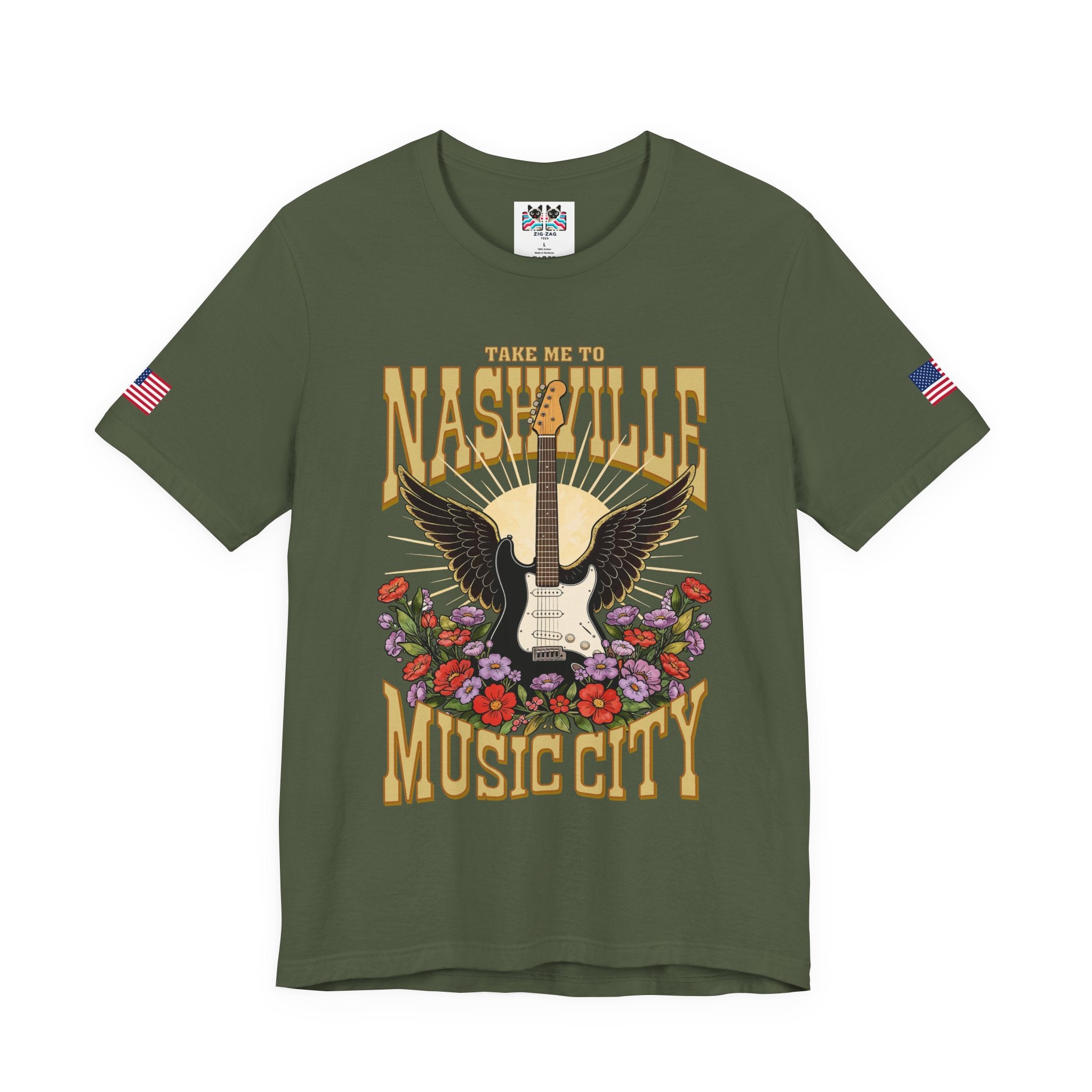 Take Me to Nashville Music City T-Shirt – Winged Electric Guitar Floral Graphic Tee