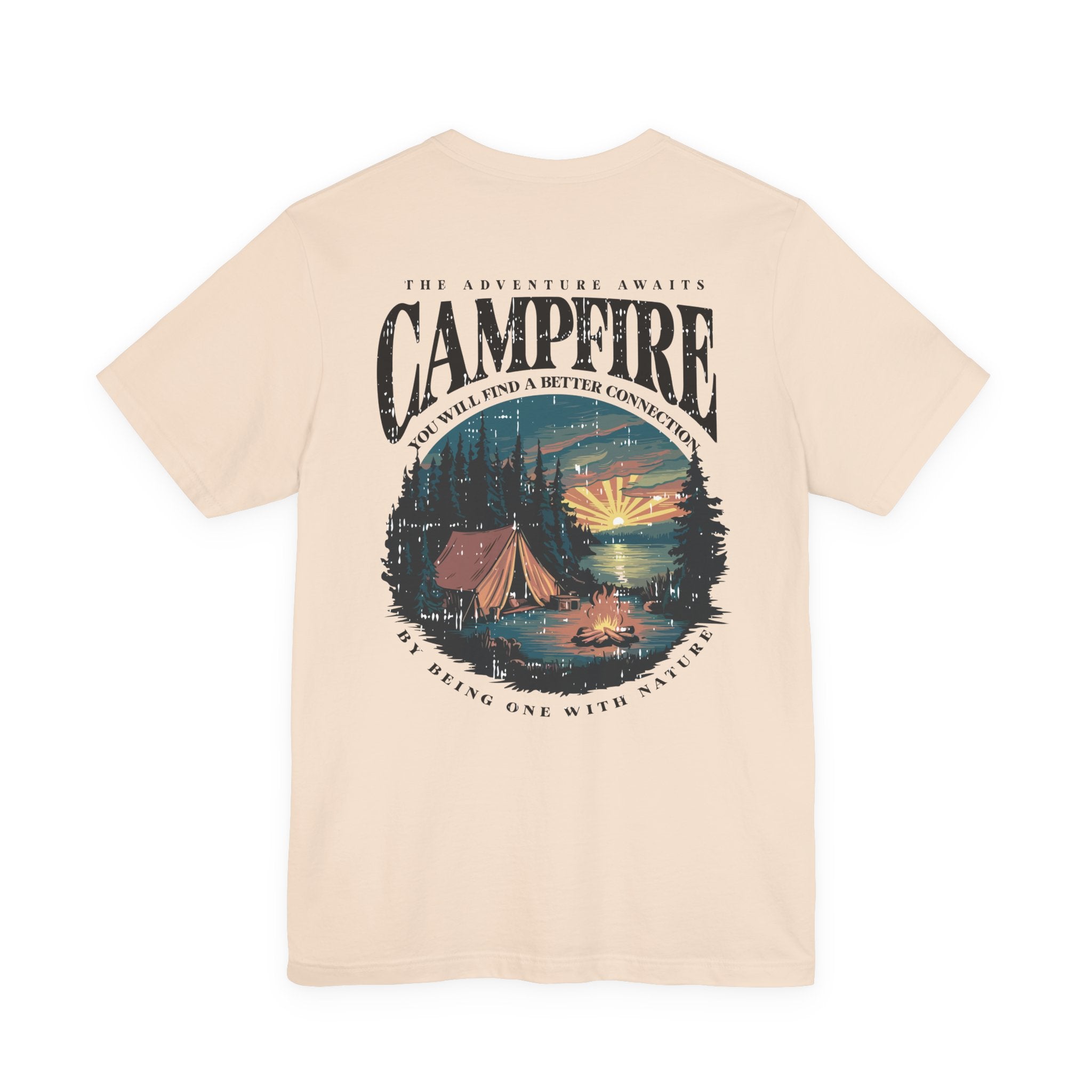 The Adventure Awaits Campfire T-Shirt – Forest Sunset Reflection Graphic