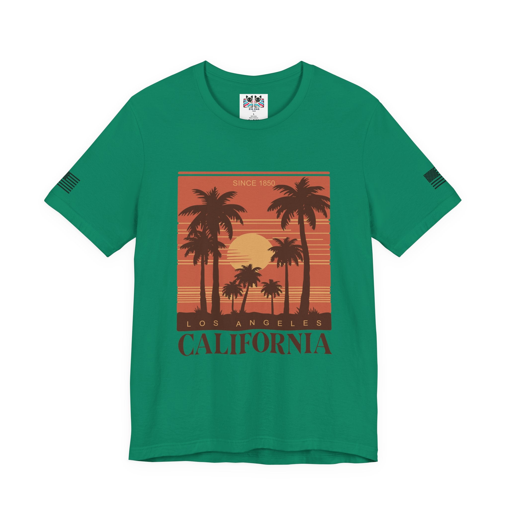Los Angeles California Since 1850 T-Shirt – Retro Warm Sunset Palm Tree Square Tee