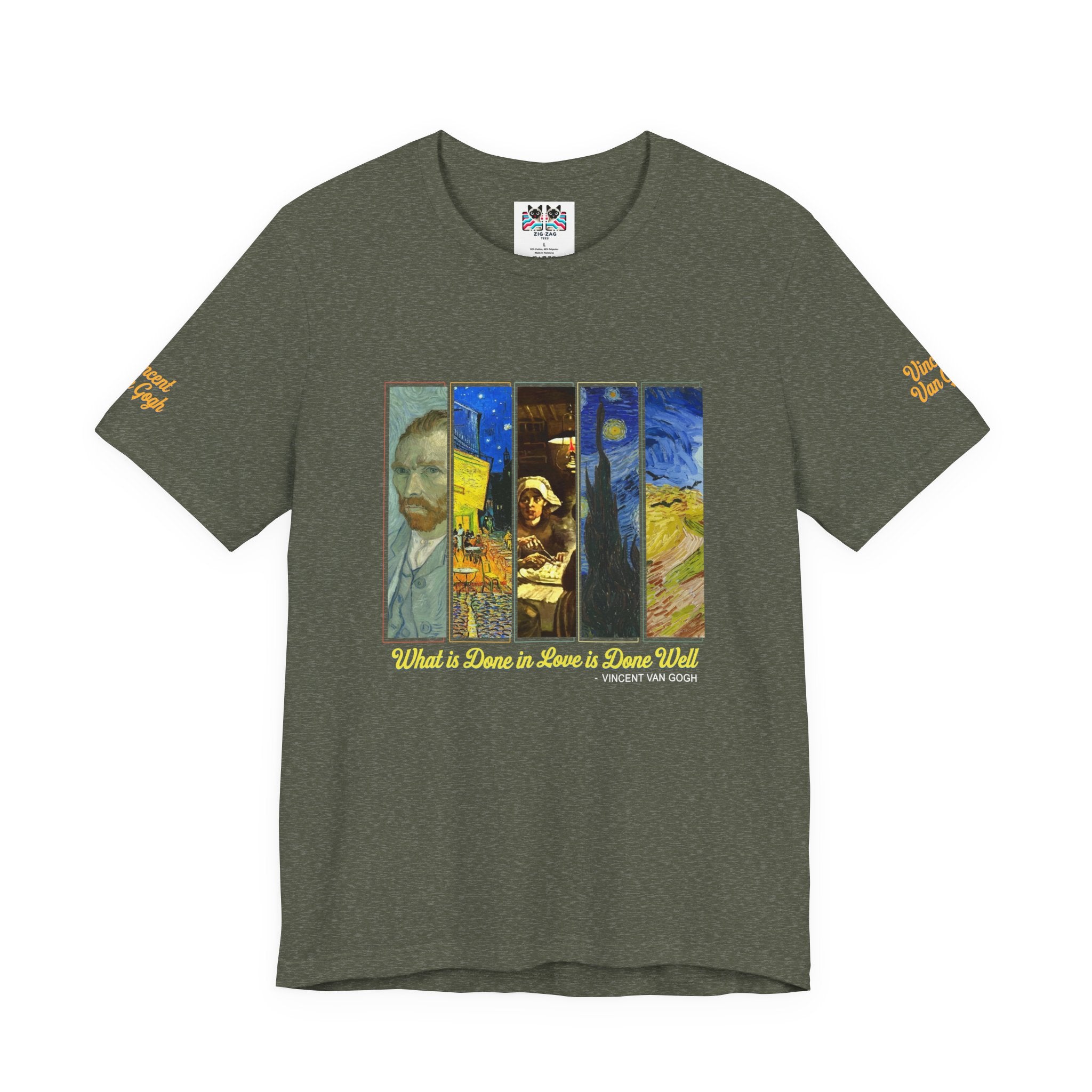 What Is Done in Love Is Done Well T-Shirt – Vincent Van Gogh Quote Art Collage Graphic Tee