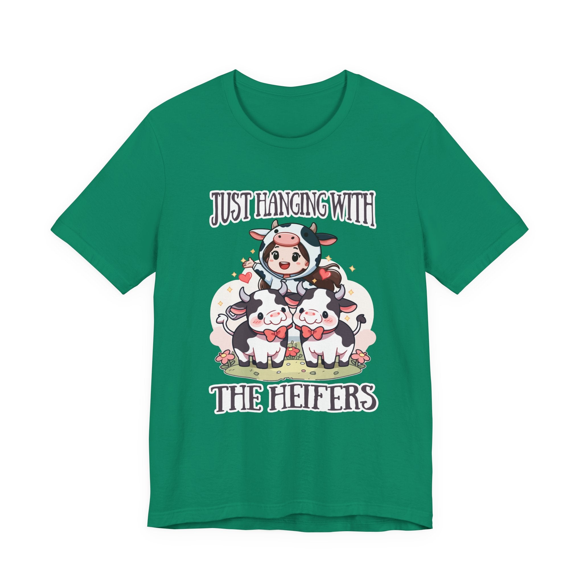 Just Hanging With the Heifers T Shirt – Kid Dressed as Cow with Two Hugging Cows