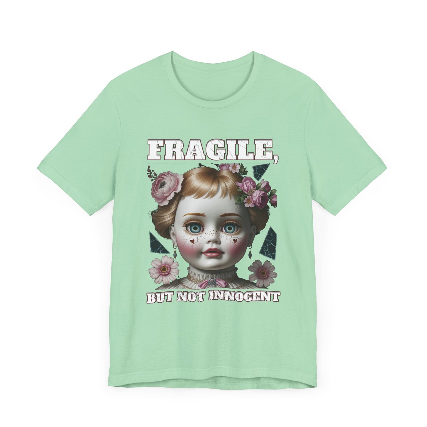 Fragile, But Not Innocent | Doll Face with Flowers & Cracks Graphic T-Shirt