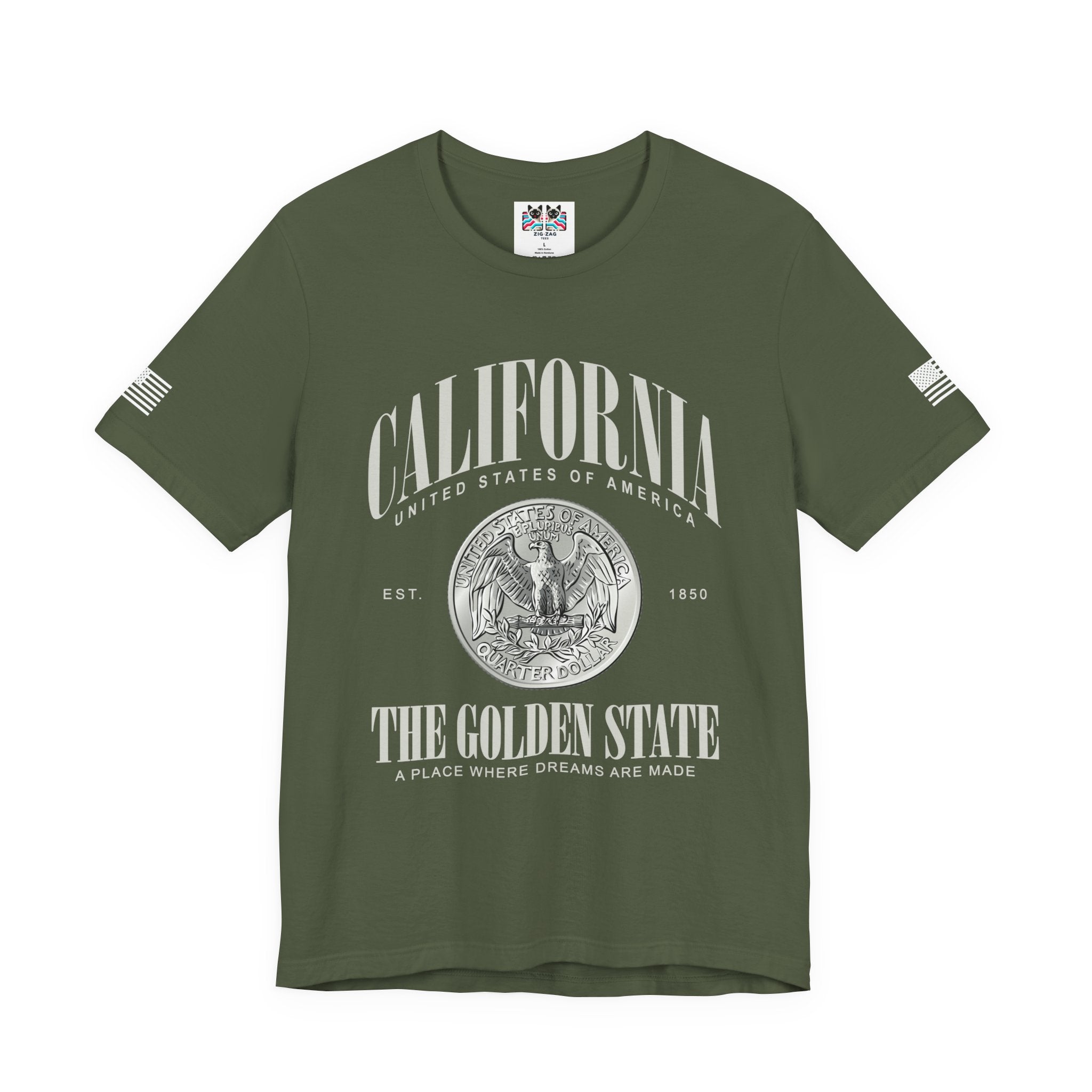 California The Golden State T-Shirt – EST 1850 Quarter Dollar Coin United States of America A Place Where Dreams Are Made Graphic Tee