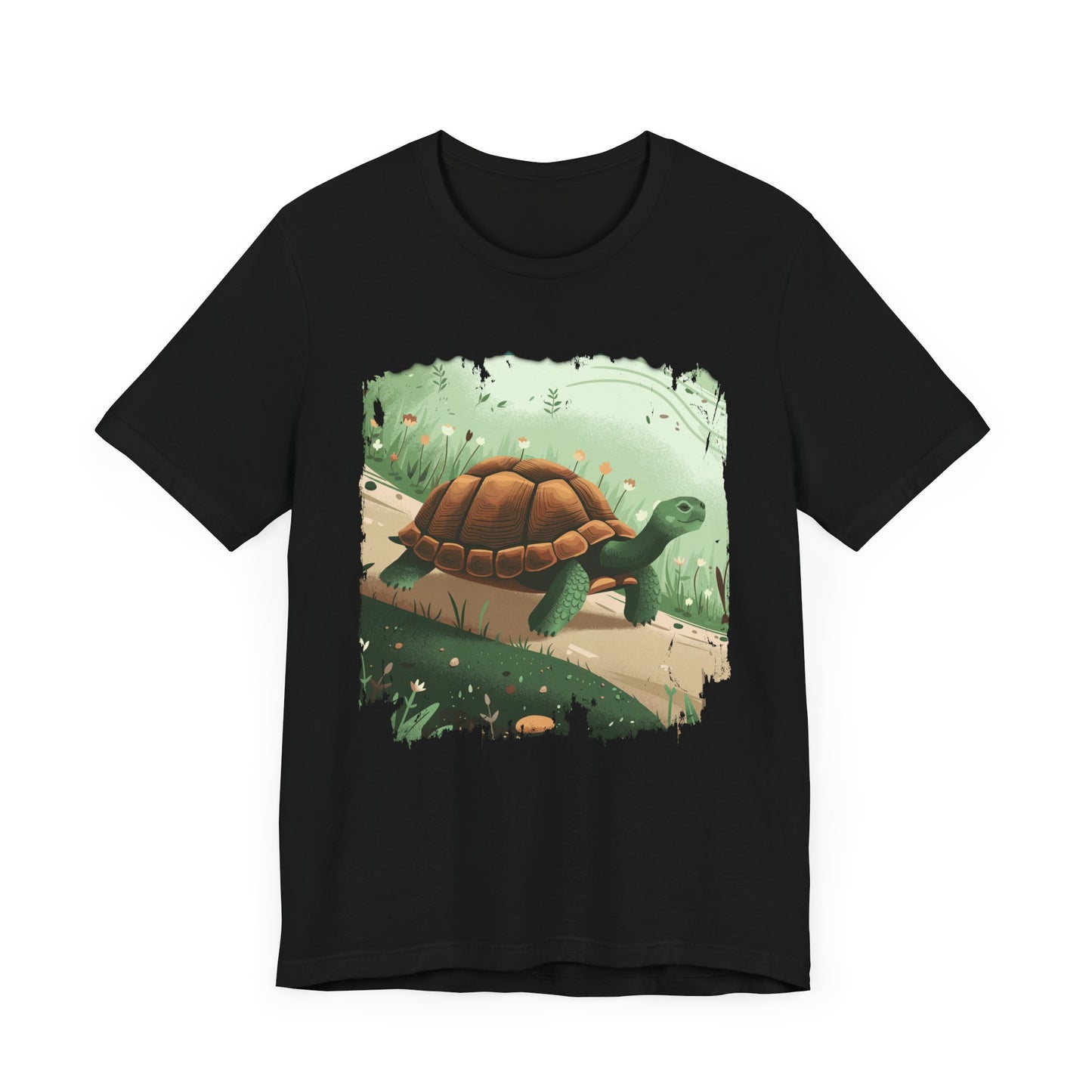 Brisk Tortoise Racing to the Finish Line with Breezy Green Pathway Graphic T-Shirt