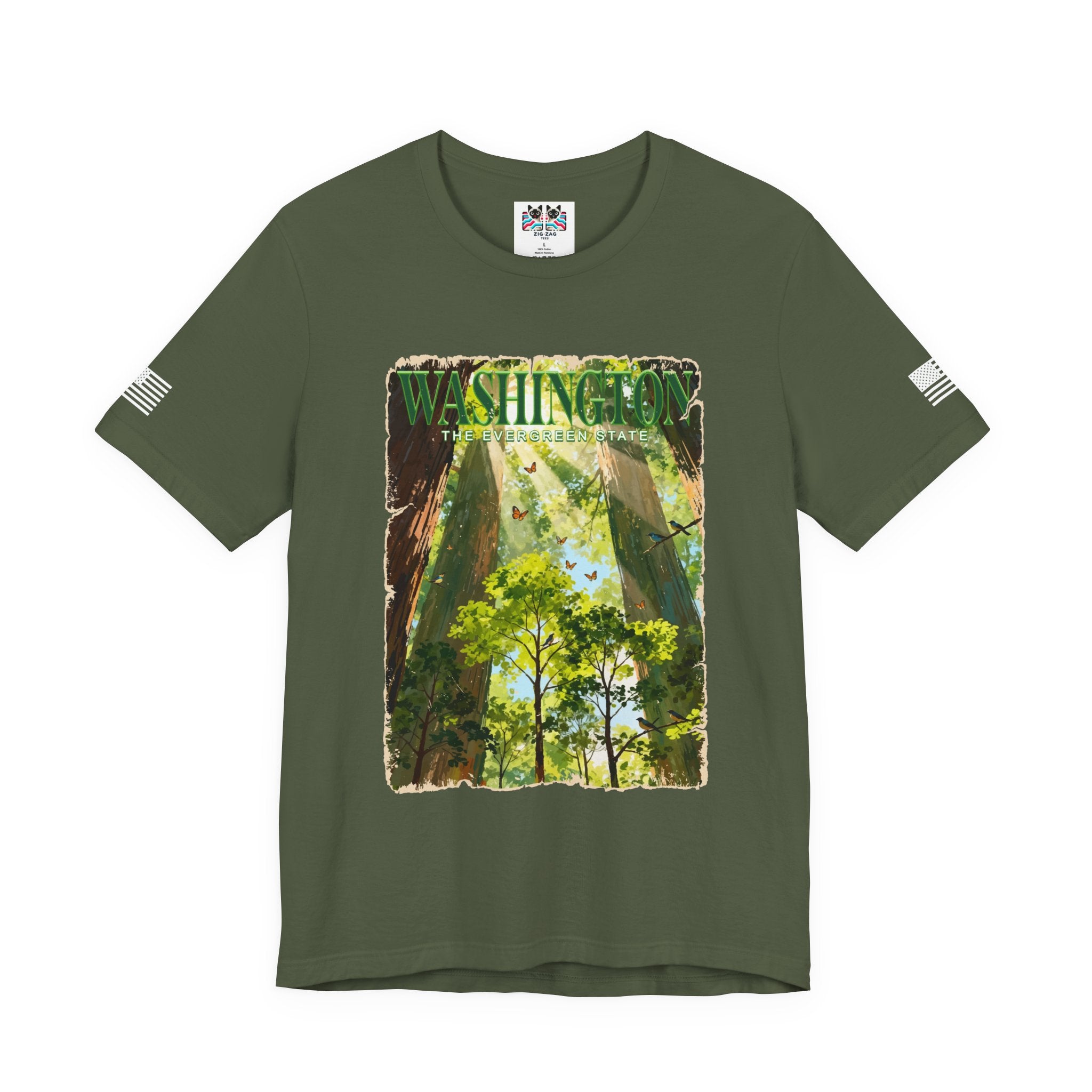 Washington The Evergreen State Forest Poster Style T-Shirt | Pacific Northwest Nature Graphic Tee | Washington Souvenir