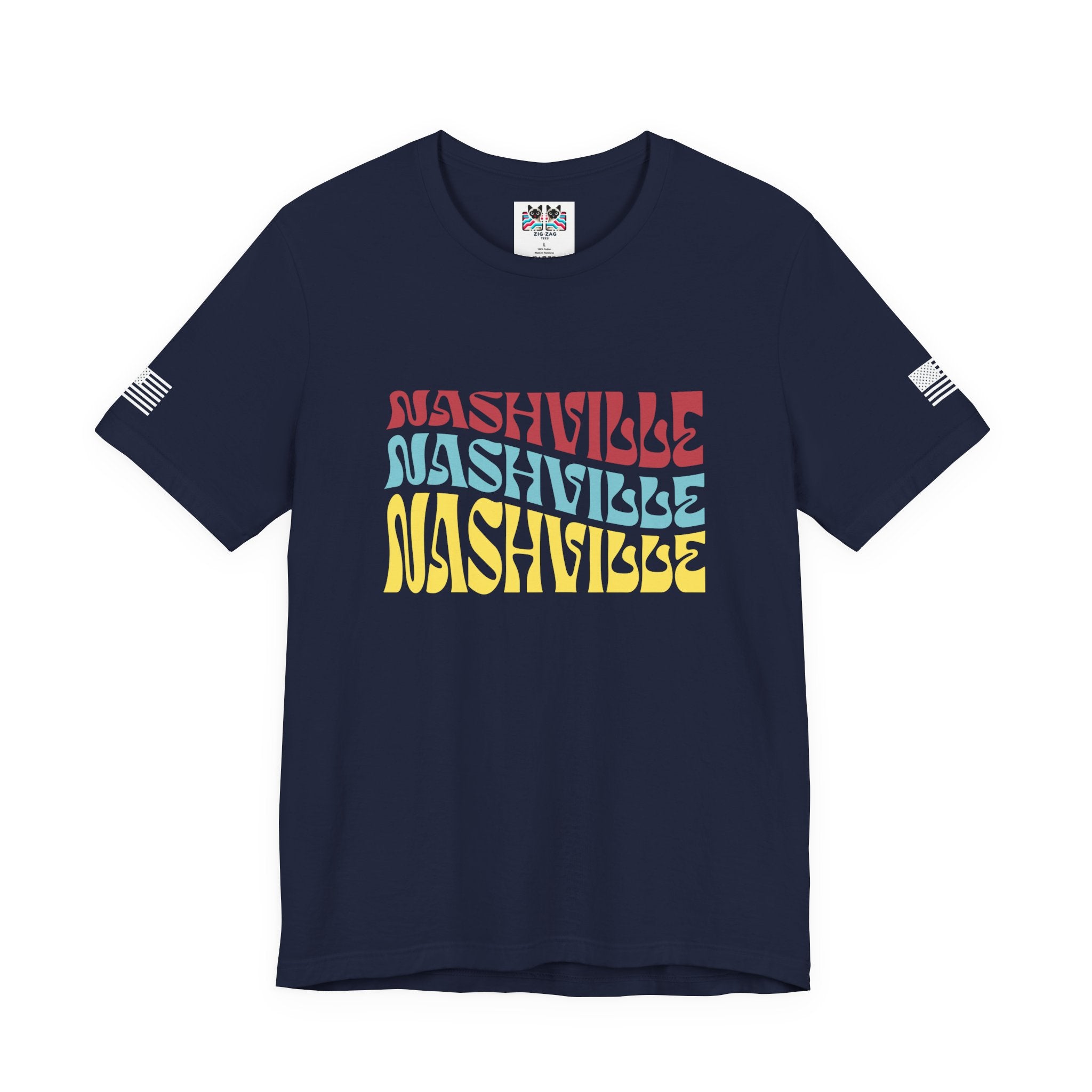 Nashville Retro Wavy Repeat T-Shirt – Groovy 70s Style Triple Color Typography Tee