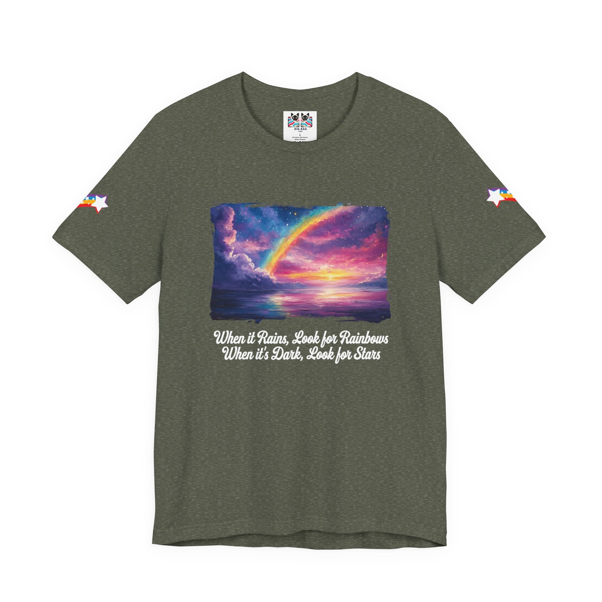 When It Rains Look for Rainbows T-Shirt – Inspirational Hope Optimism Quote Graphic Tee