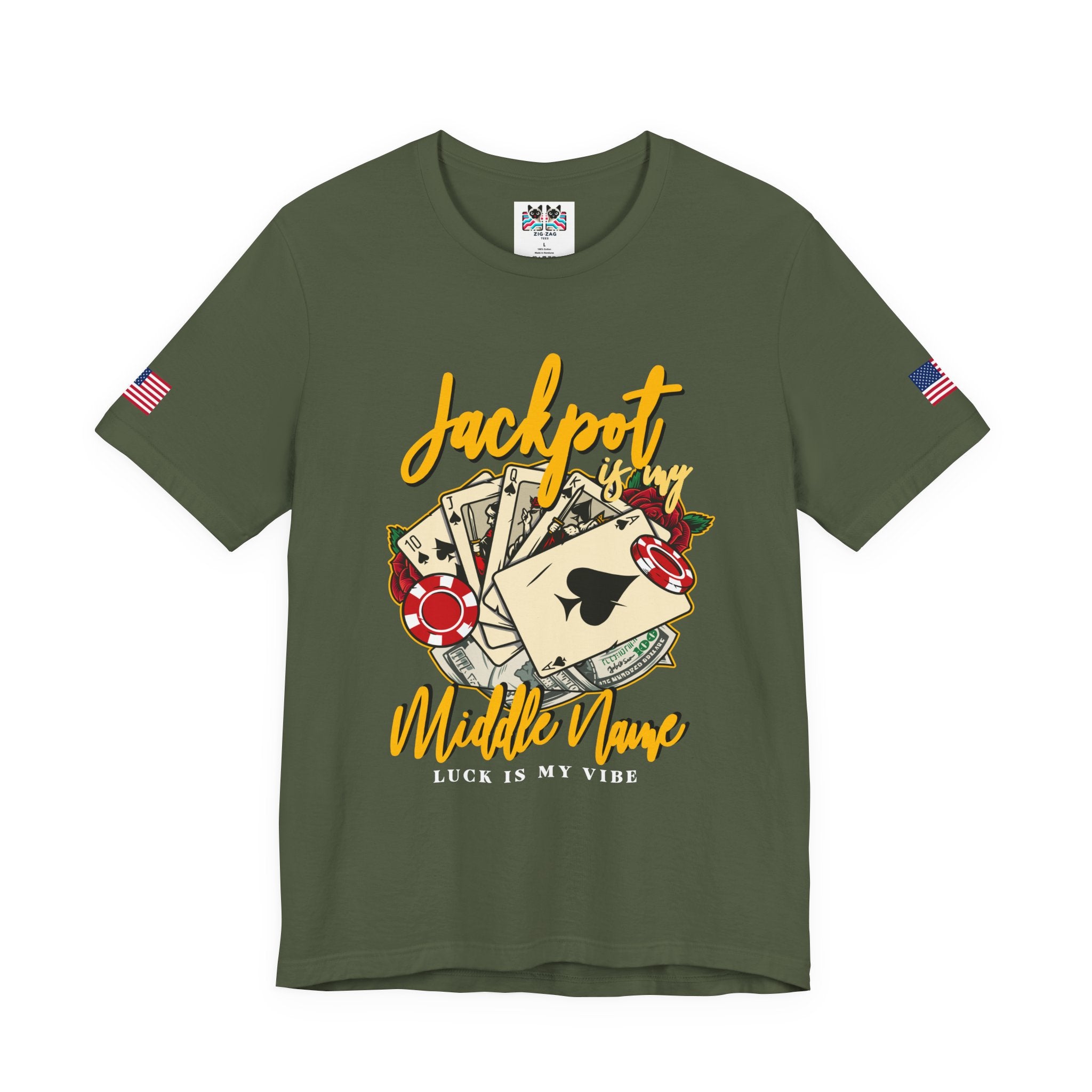 Jackpot Is My Middle Name T-Shirt – Lucky Casino Poker Cards Vegas Tee