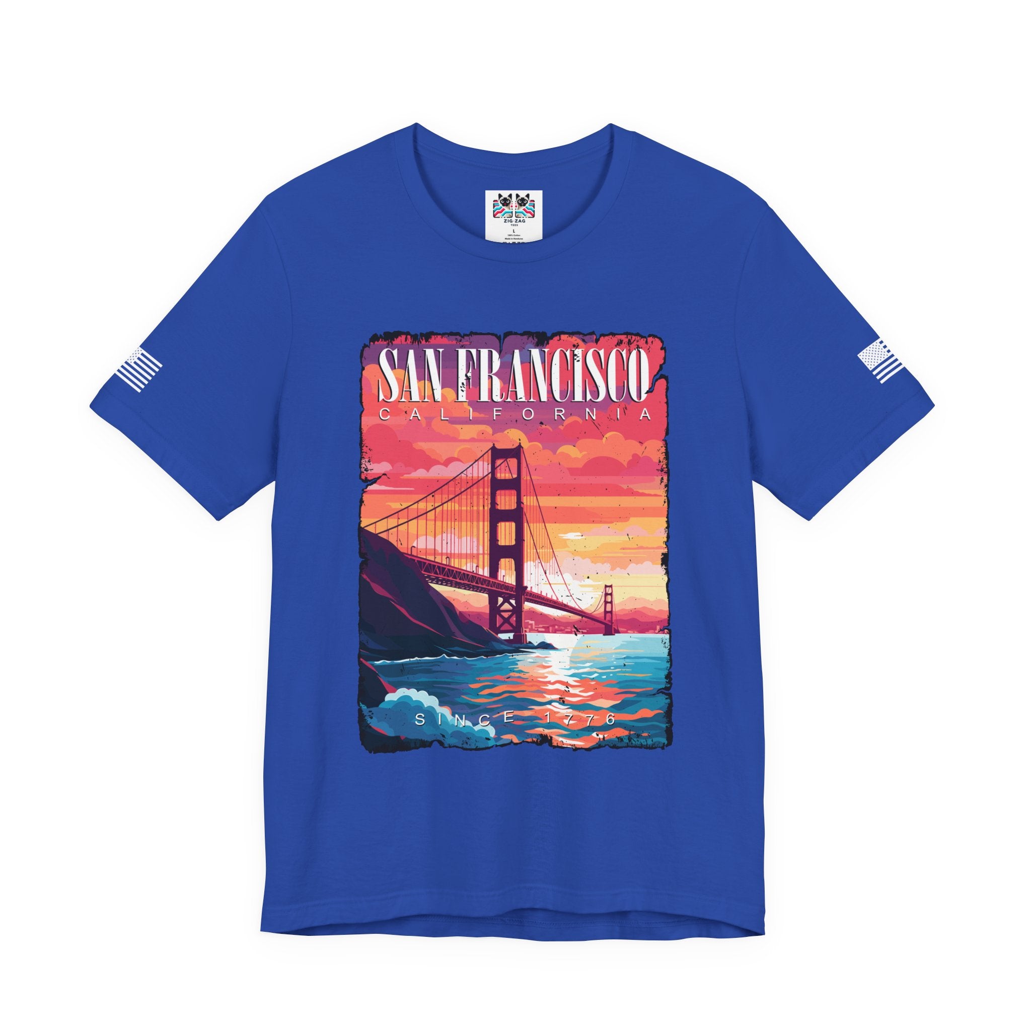 San Francisco California T-Shirt – Golden Gate Bridge Sunset Graphic Tee Since 1776