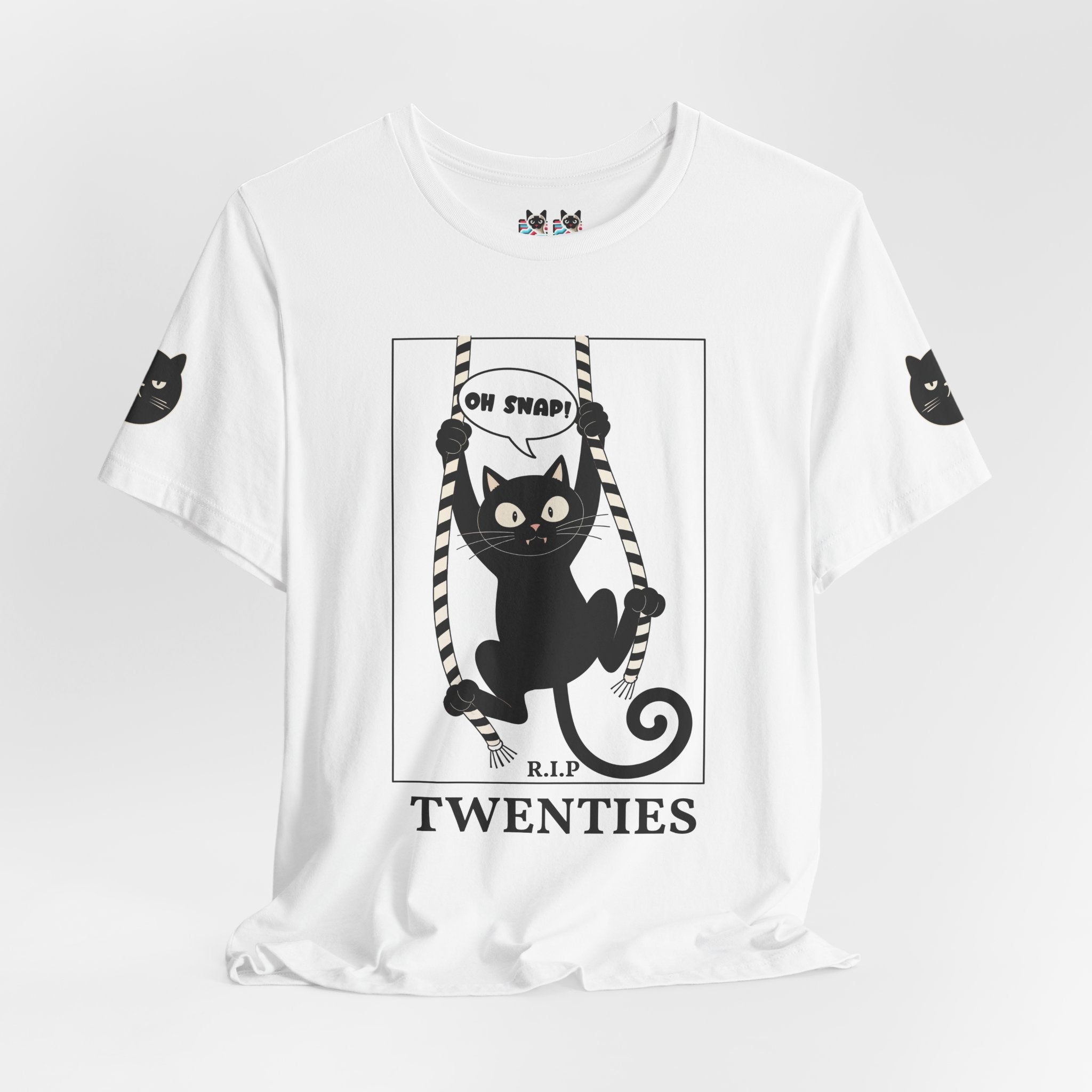 Custom T-Shirt - Oh Snap Funny Cat T-Shirt – Cat Hanging from Blinds Mischievous Kitten Humor Graphic Tee