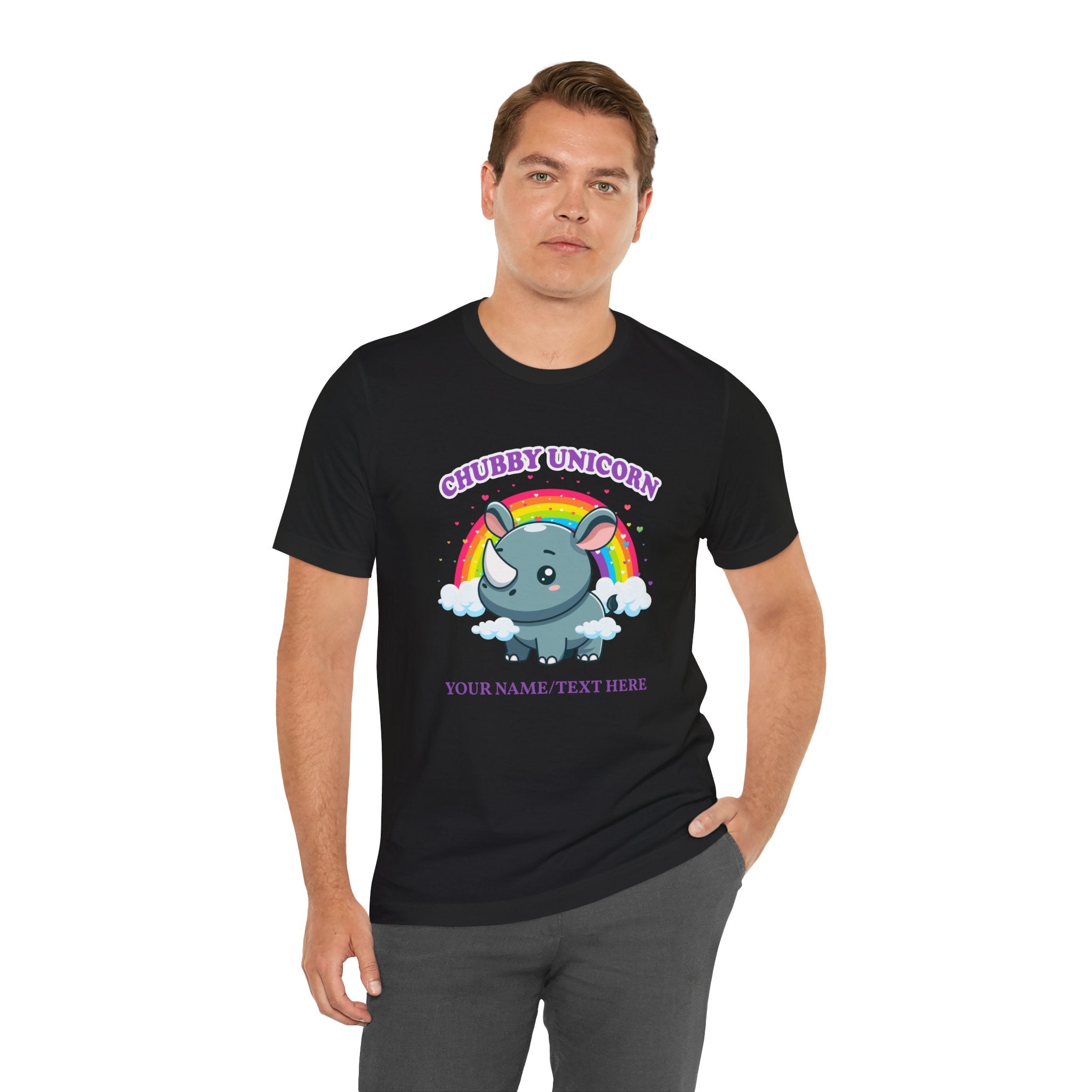 Custom T-Shirt - Chubby Unicorn T-Shirt – Cute Cartoon Rhino with Rainbow Graphic Tee