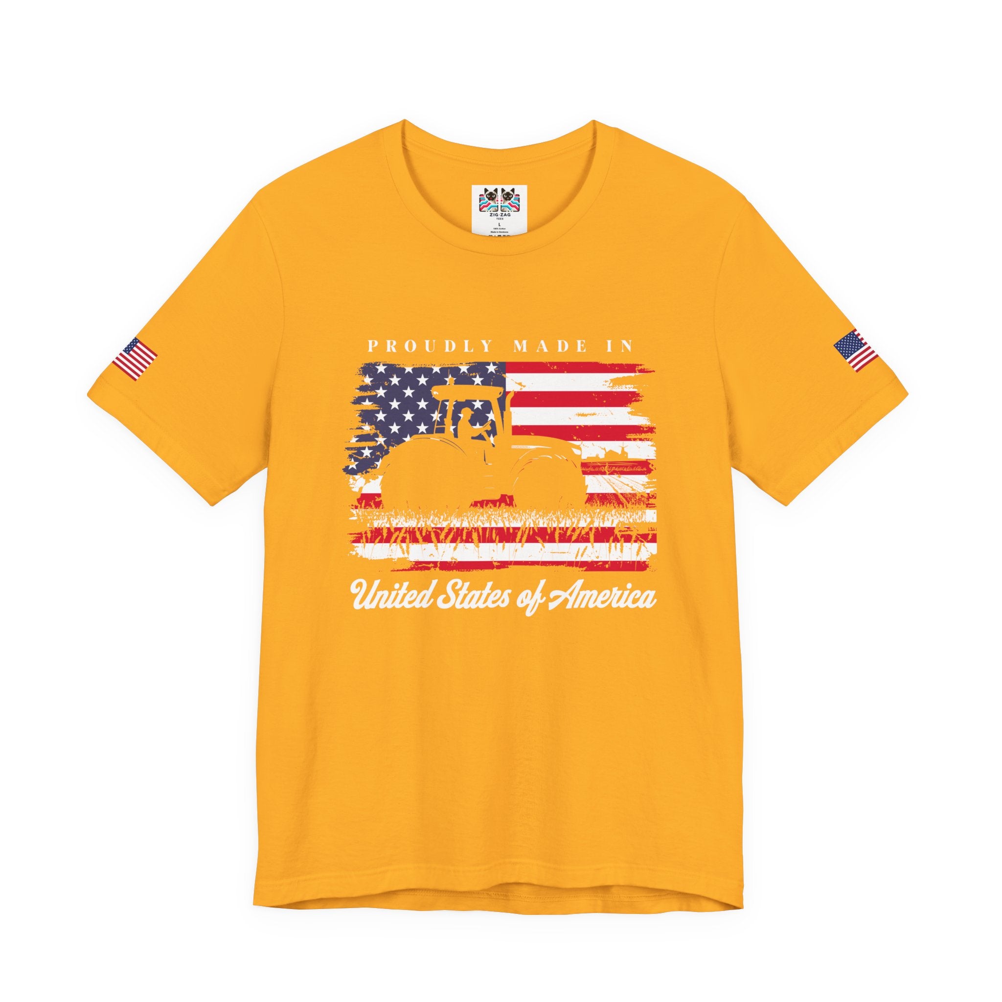 Proudly Made in USA T-Shirt – American Farmer Tractor Flag Patriotic Graphic Tee