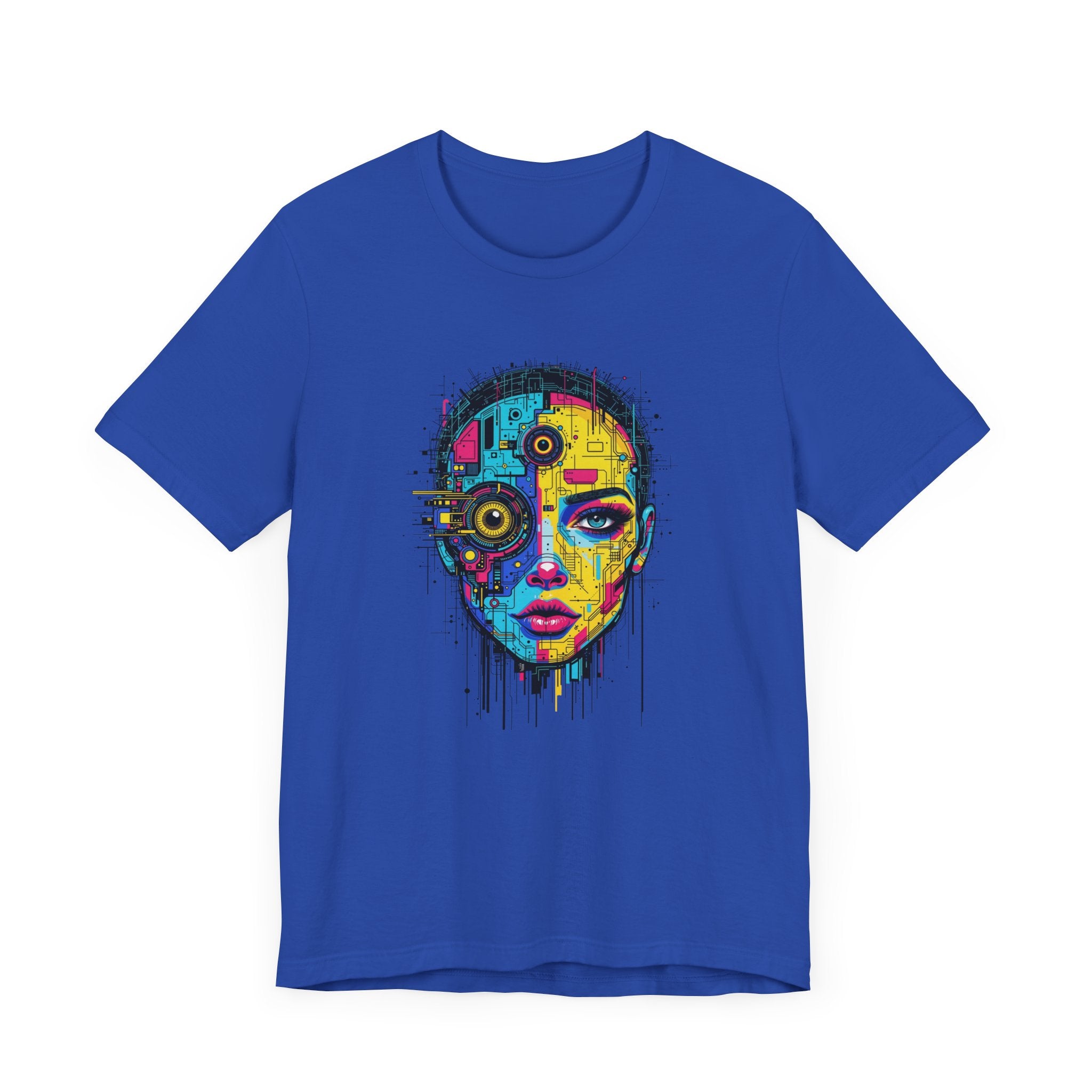 Third Eye Glitch – Robotic Woman with Circuit Face and Three Eyes Graphic T-Shirt