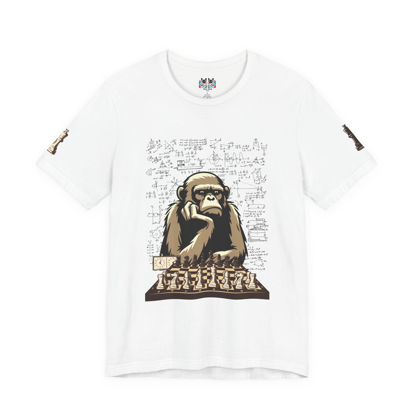 Thinking Monkey Chess T-Shirt – Intelligent Chimp Mathematical Formulas Graphic Tee