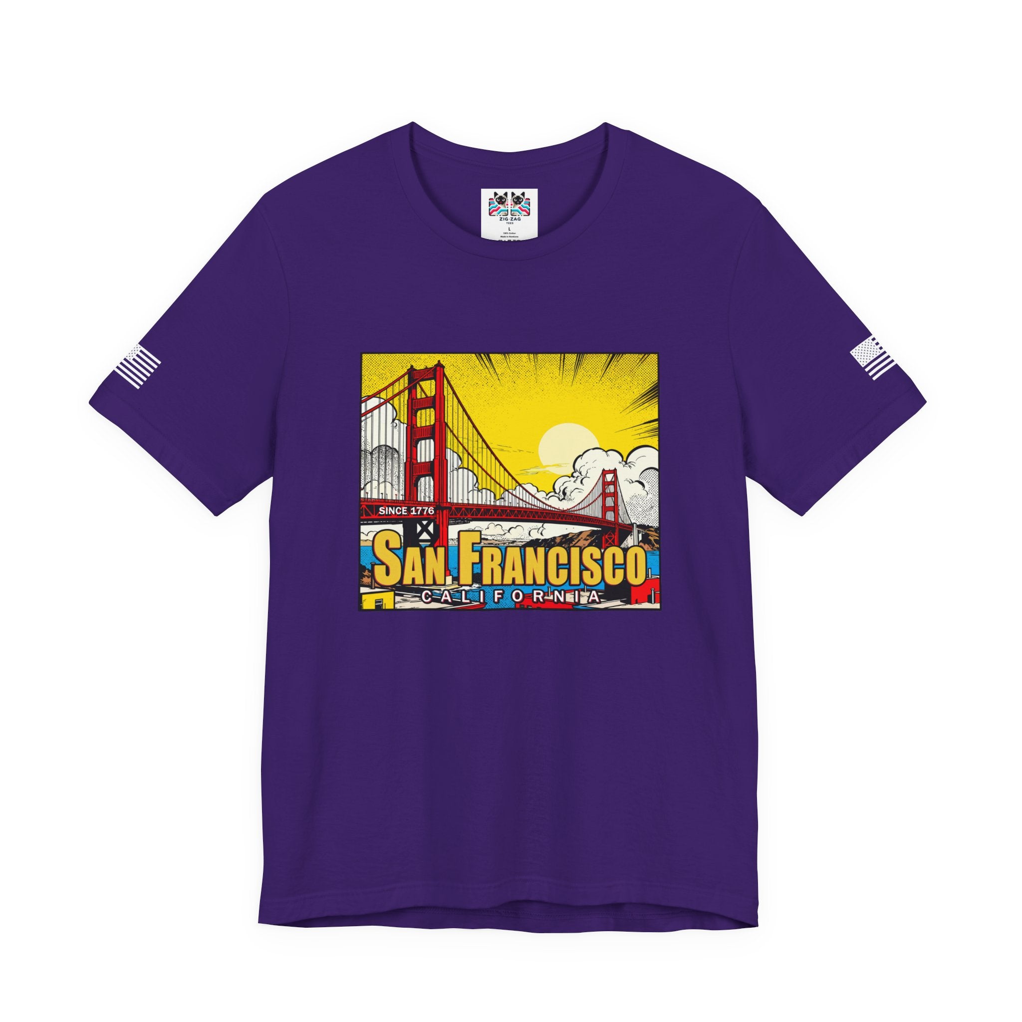 San Francisco California Comic Style T-Shirt – Golden Gate Bridge Pop Art Graphic Tee Since 1776