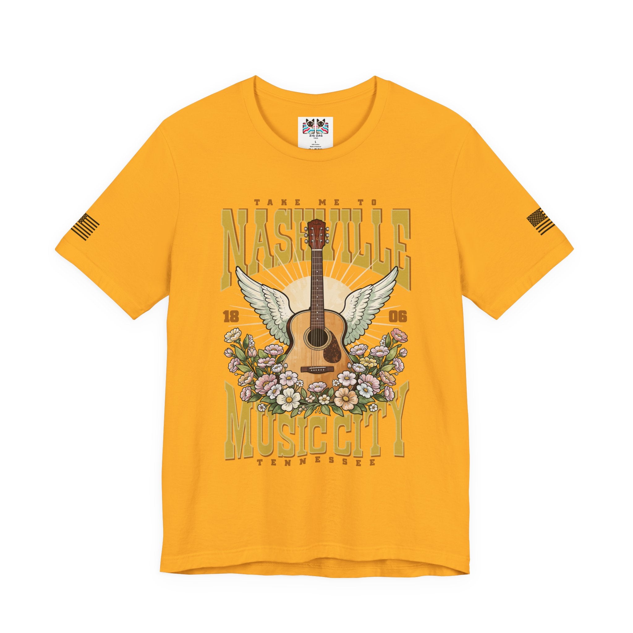 Take Me to Nashville Music City T-Shirt – Winged Acoustic Guitar Floral EST 1806 Tennessee Graphic Tee