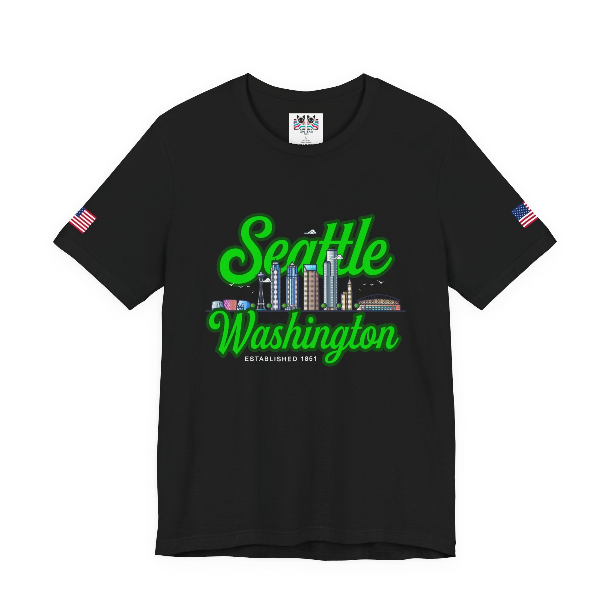 Seattle Washington Retro Script Skyline T-Shirt | Established 1851 Graphic Tee | Pacific Northwest Pride Shirt
