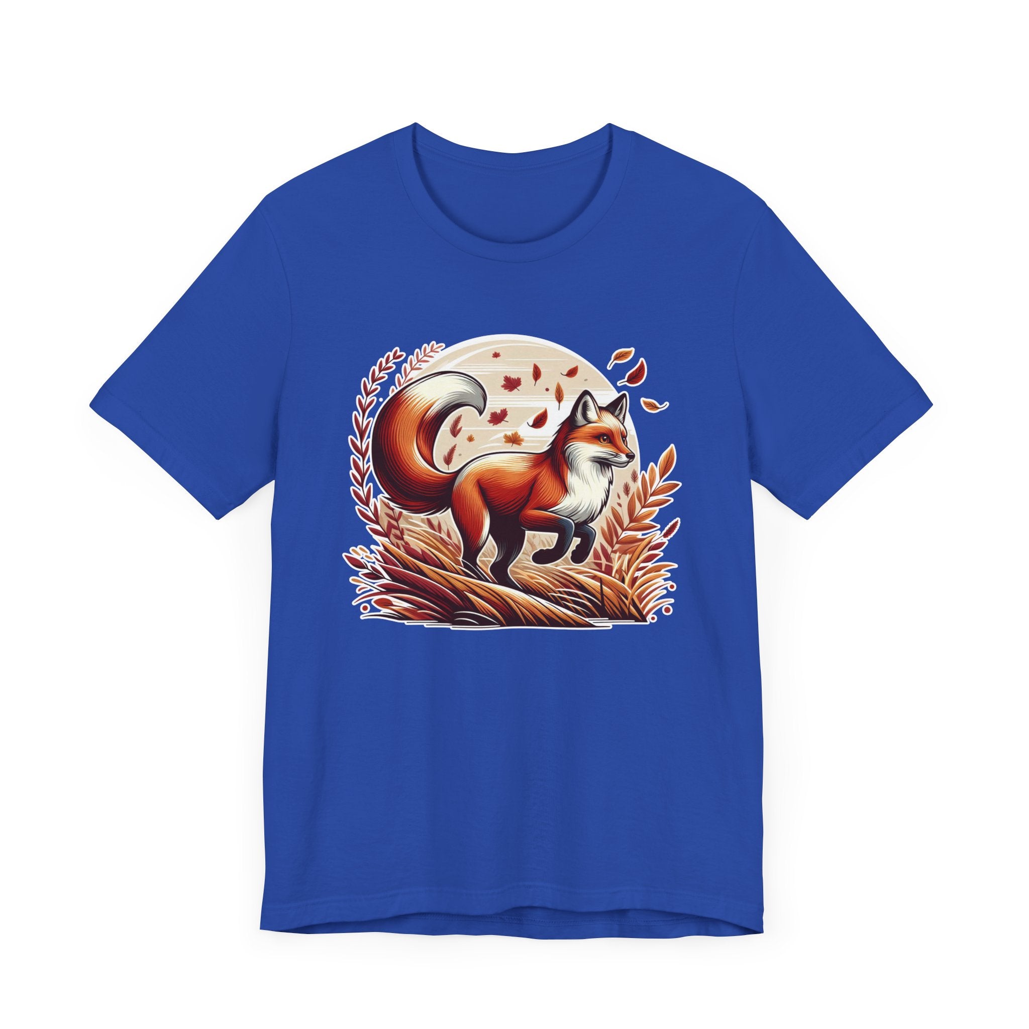 Grace and Agility - Elegant Fox Leaping in Grain Field with Flying Leaves Graphic T-Shirt