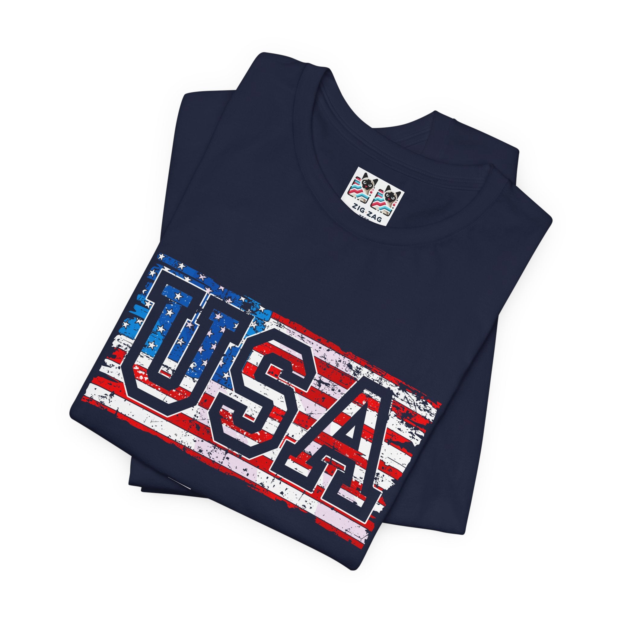 Custom T-Shirt - USA Vintage Collegiate T-Shirt – Retro American Flag Typography Graphic Tee