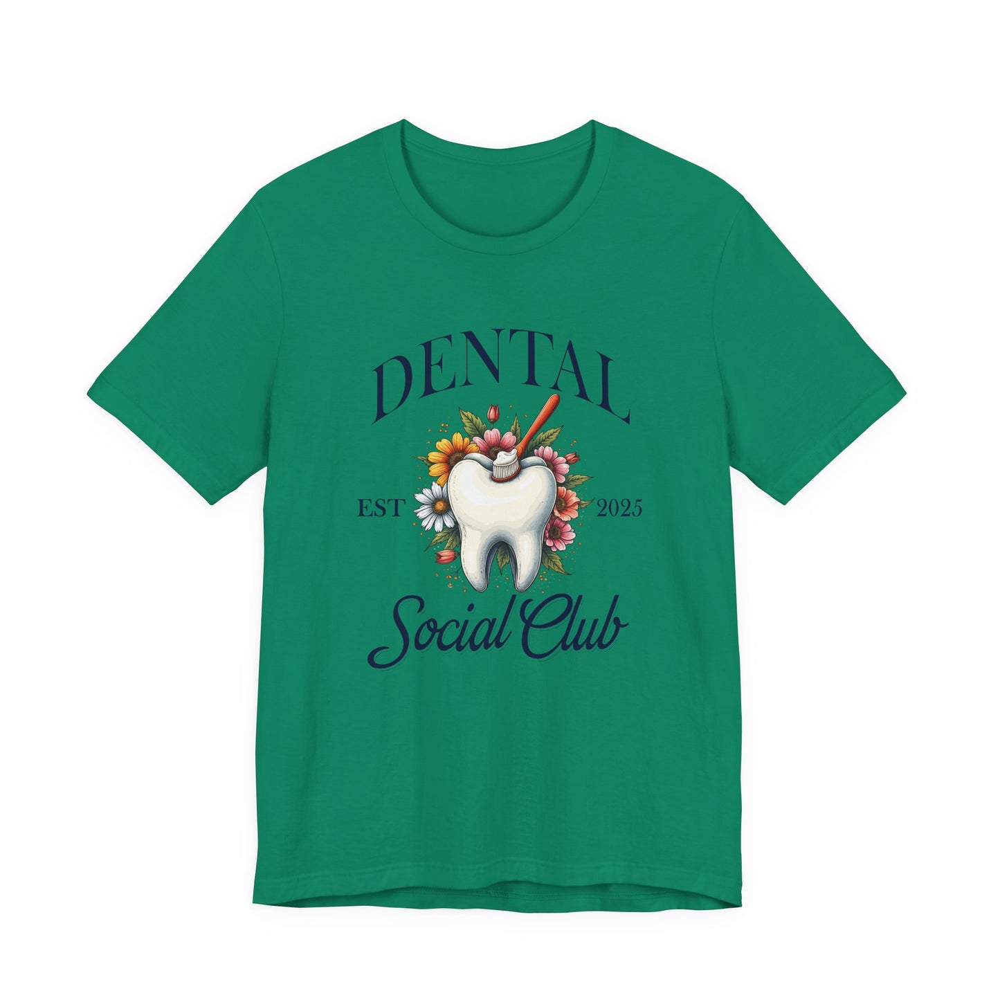 Dental Social Club T Shirt Large Tooth with Brush Paste Flowers Est 2025