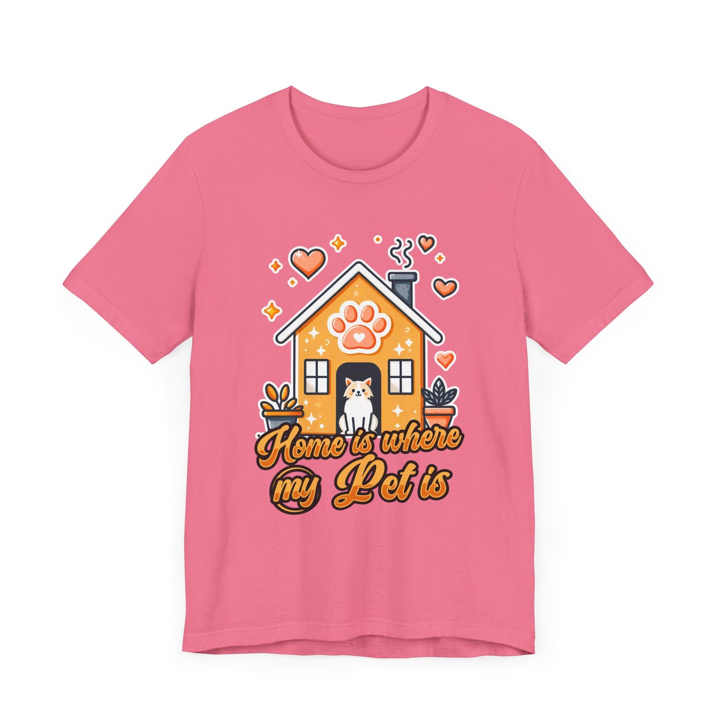 Home is Where My Pet Is | Dog at Dog House with Stars & Hearts T-Shirt
