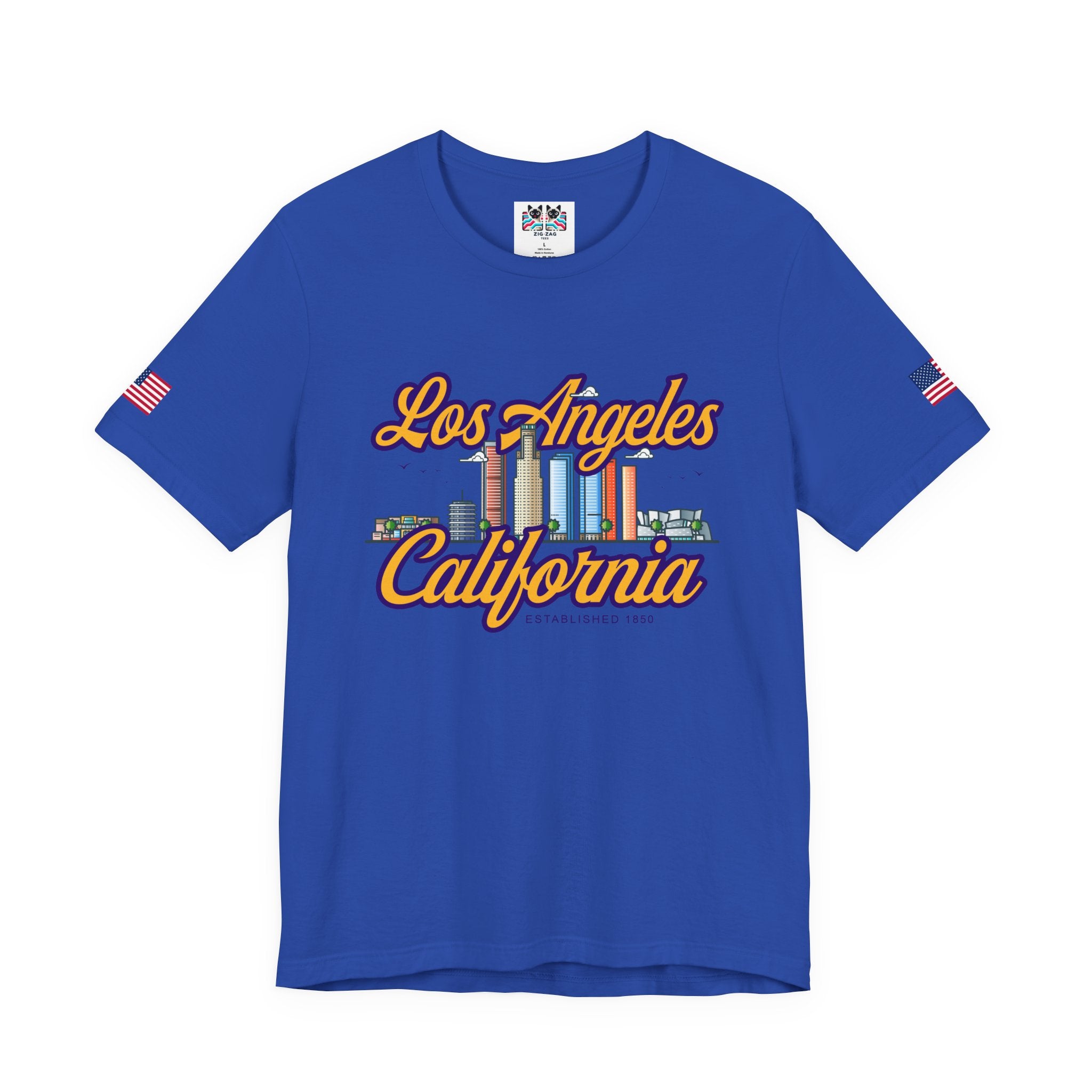 Los Angeles California Established 1850 T-Shirt – Downtown Skyline Script Graphic Tee