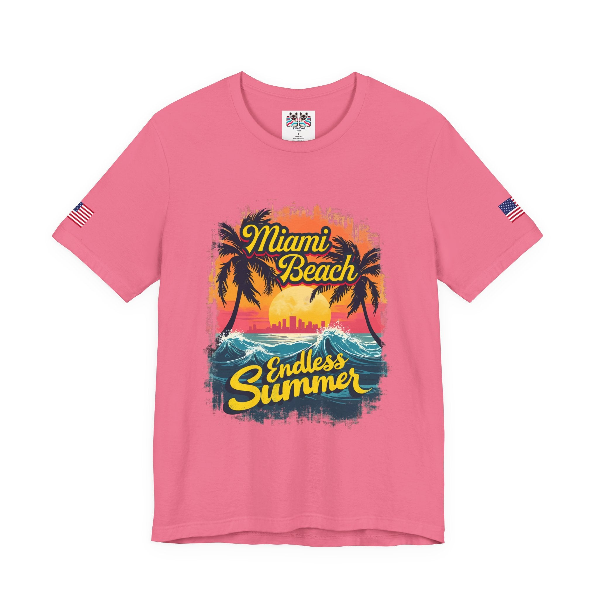 Miami Beach Endless Summer T-Shirt – Retro Wave Palm Tree Sunset Graphic Tee