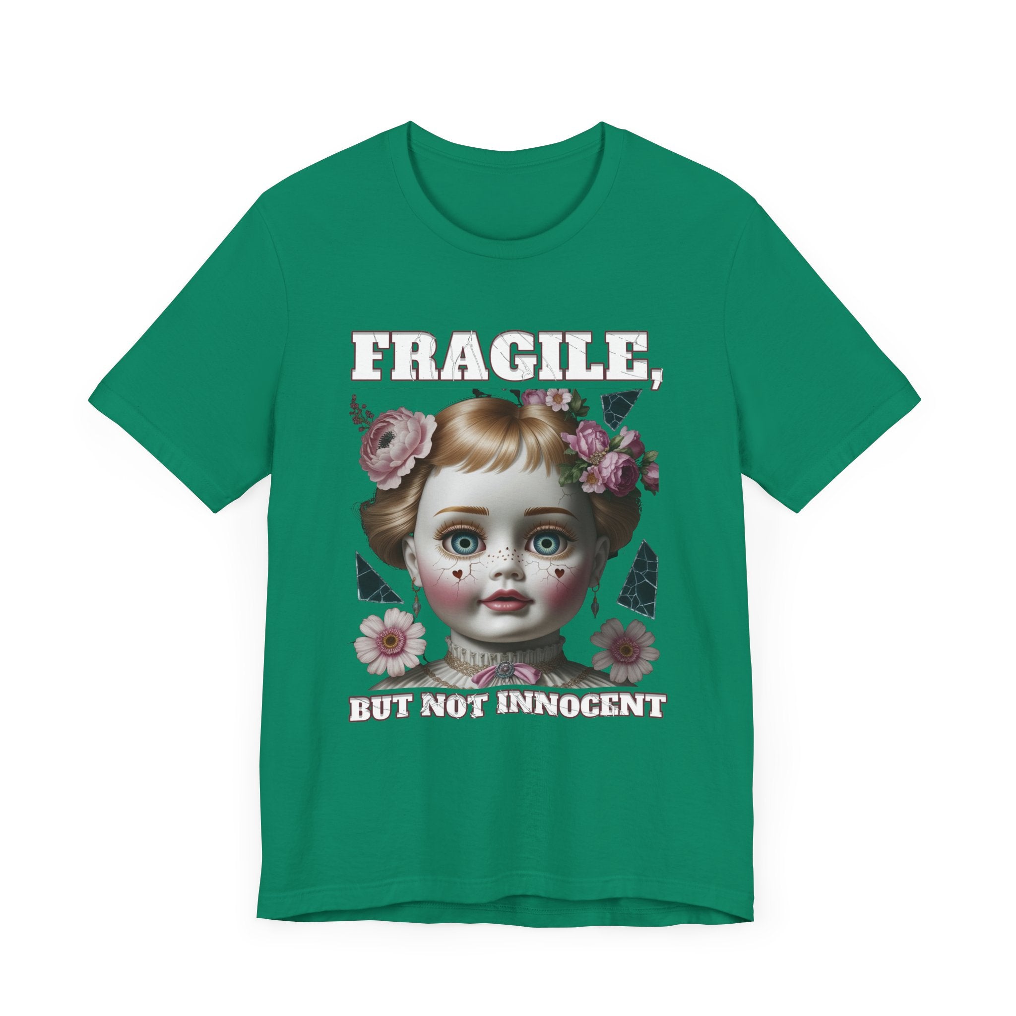 Fragile, But Not Innocent | Doll Face with Flowers & Cracks Graphic T-Shirt