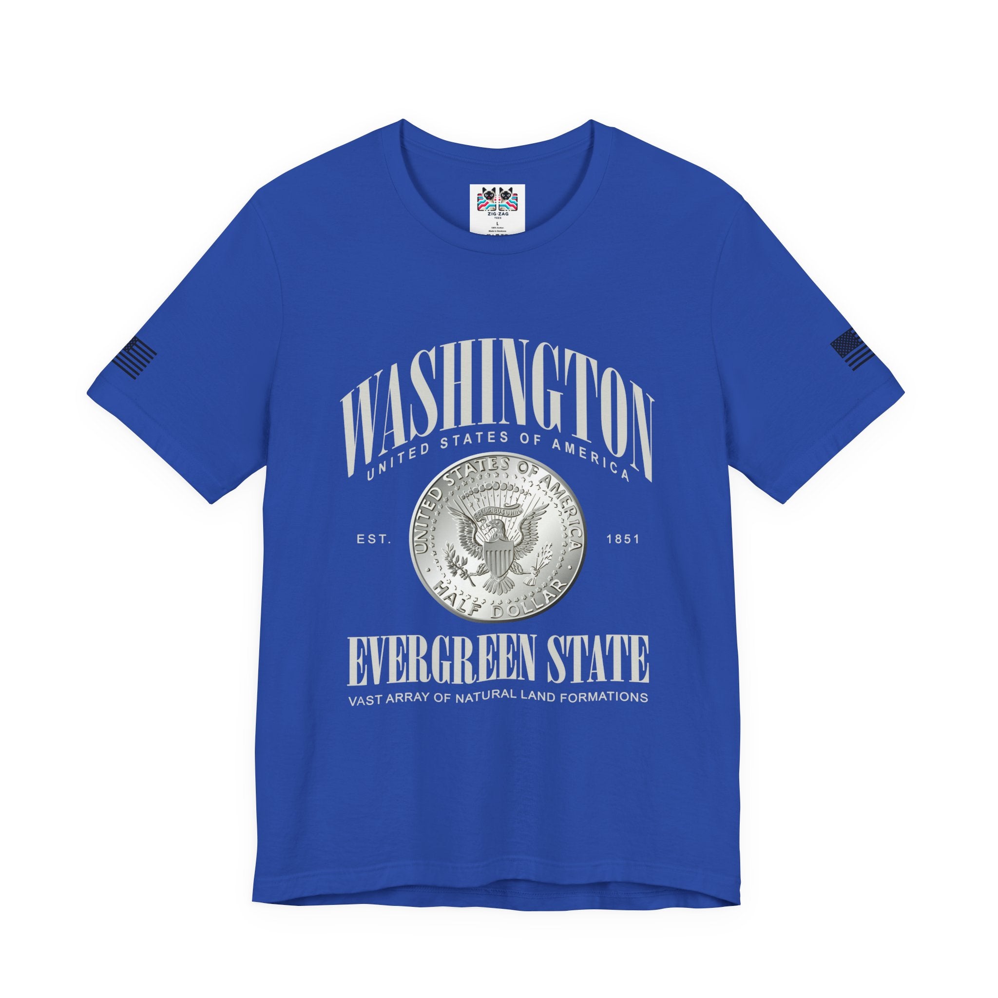 Washington State Evergreen State Presidential Coin Graphic T-Shirt | USA EST 1851 Patriotic Tee