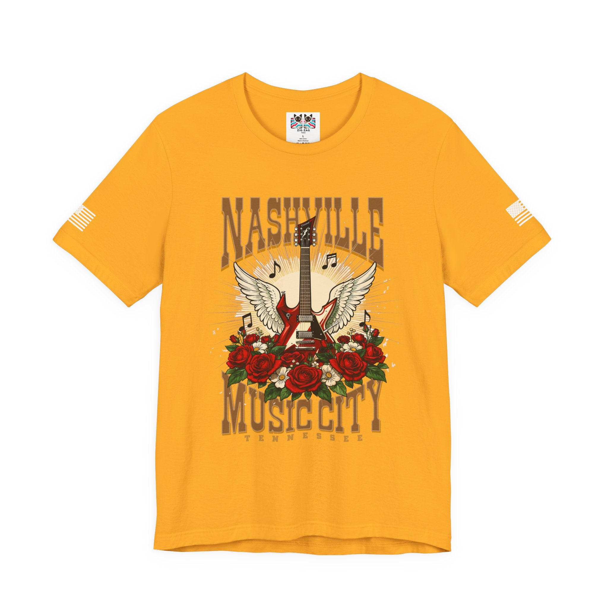 Nashville Music City Tennessee T-Shirt – Winged Electric Guitar Rose Floral Graphic Tee