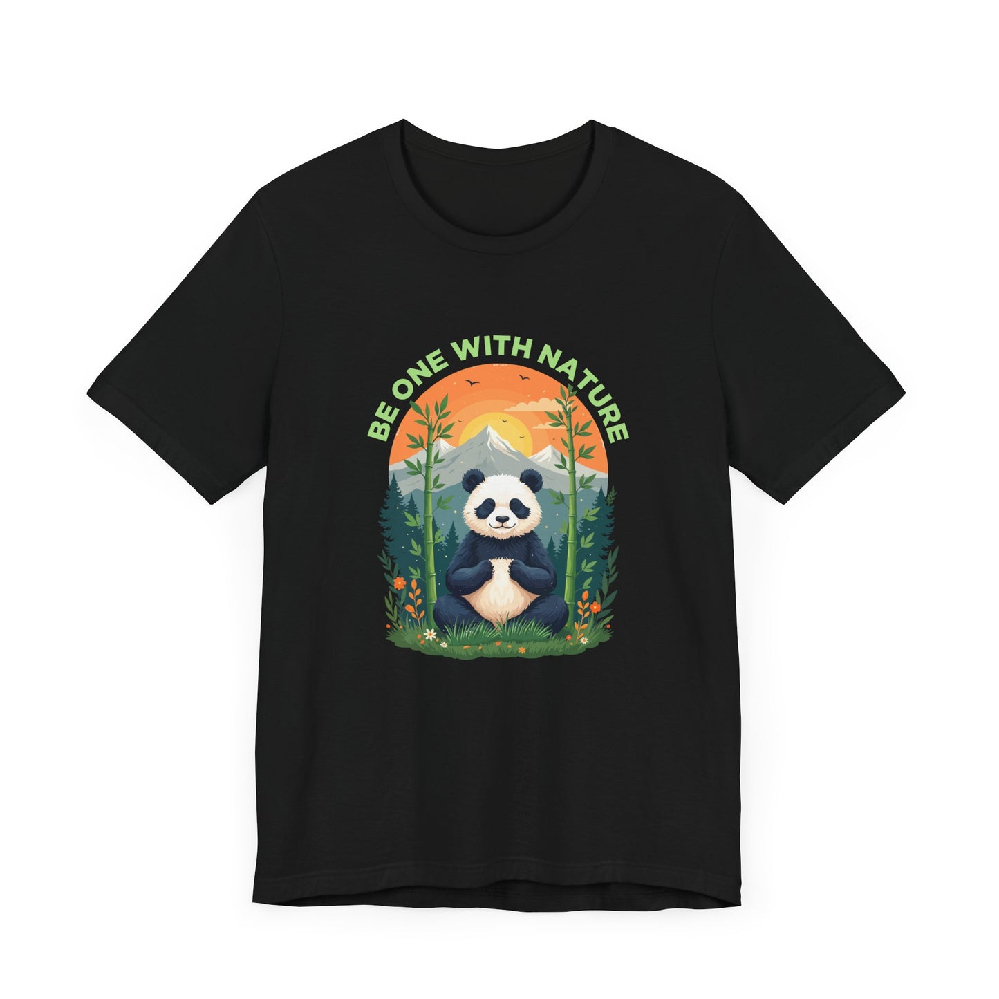 Be One with Nature – Calm Panda in Sunset Meadow Graphic T-Shirt