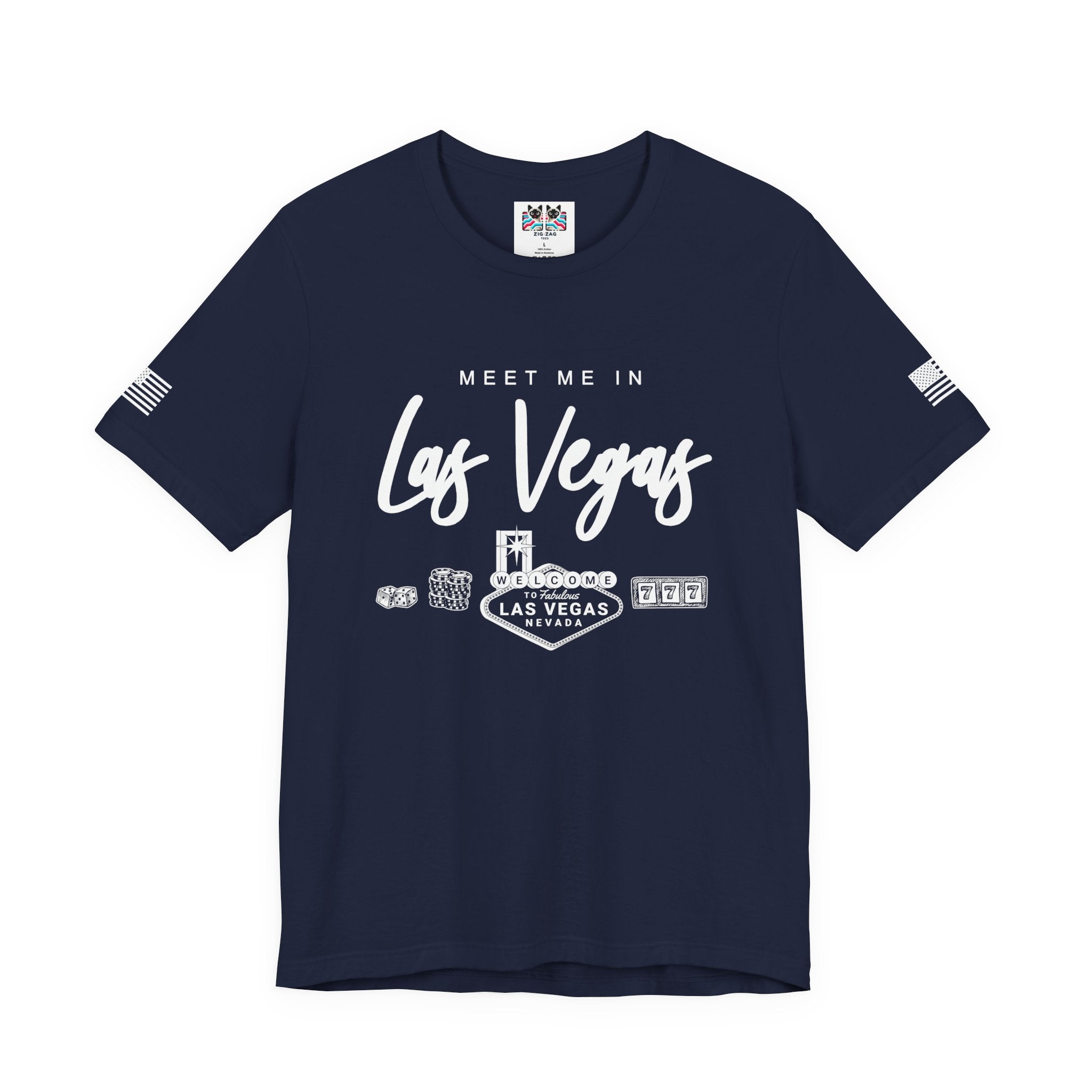 Meet Me in Las Vegas T-Shirt – Welcome Sign Casino Chips Lucky 777 Tee