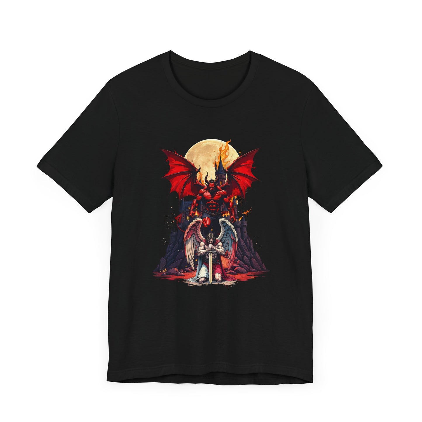 Beast Dominion – Floating Vampire Over Fallen Winged Fighter Graphic T-Shirt