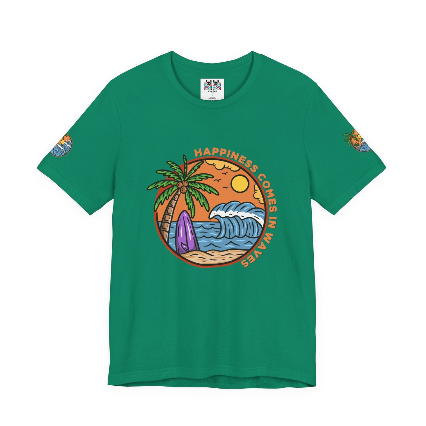 Happiness Comes in Waves T-Shirt – Beach Surf Palm Tree Ocean Graphic Tee