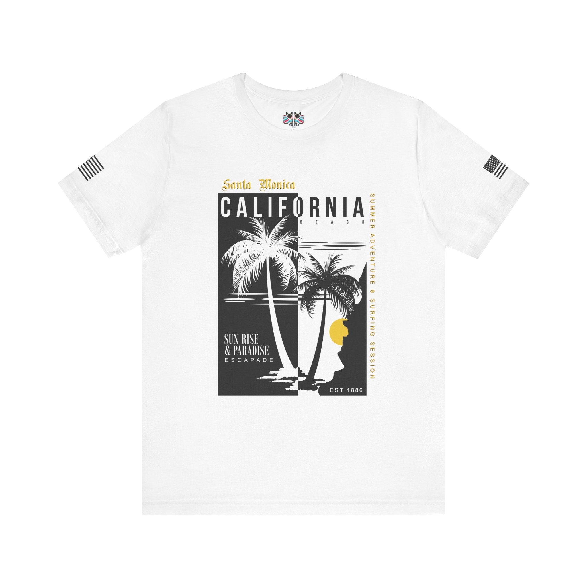 Santa Monica California Beach T-Shirt – Summer Adventure Surfing Session Sun Rise Paradise Tee