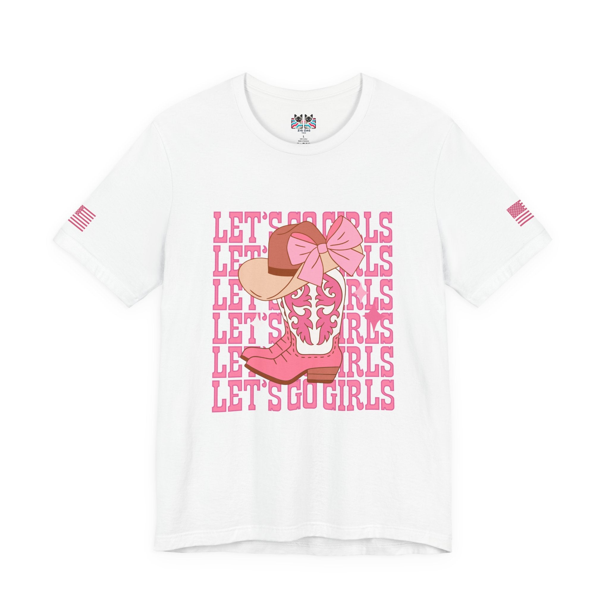 Let's Go Girls T-Shirt – Stacked Repeat Cowboy Boot Bow Hat Graphic Tee