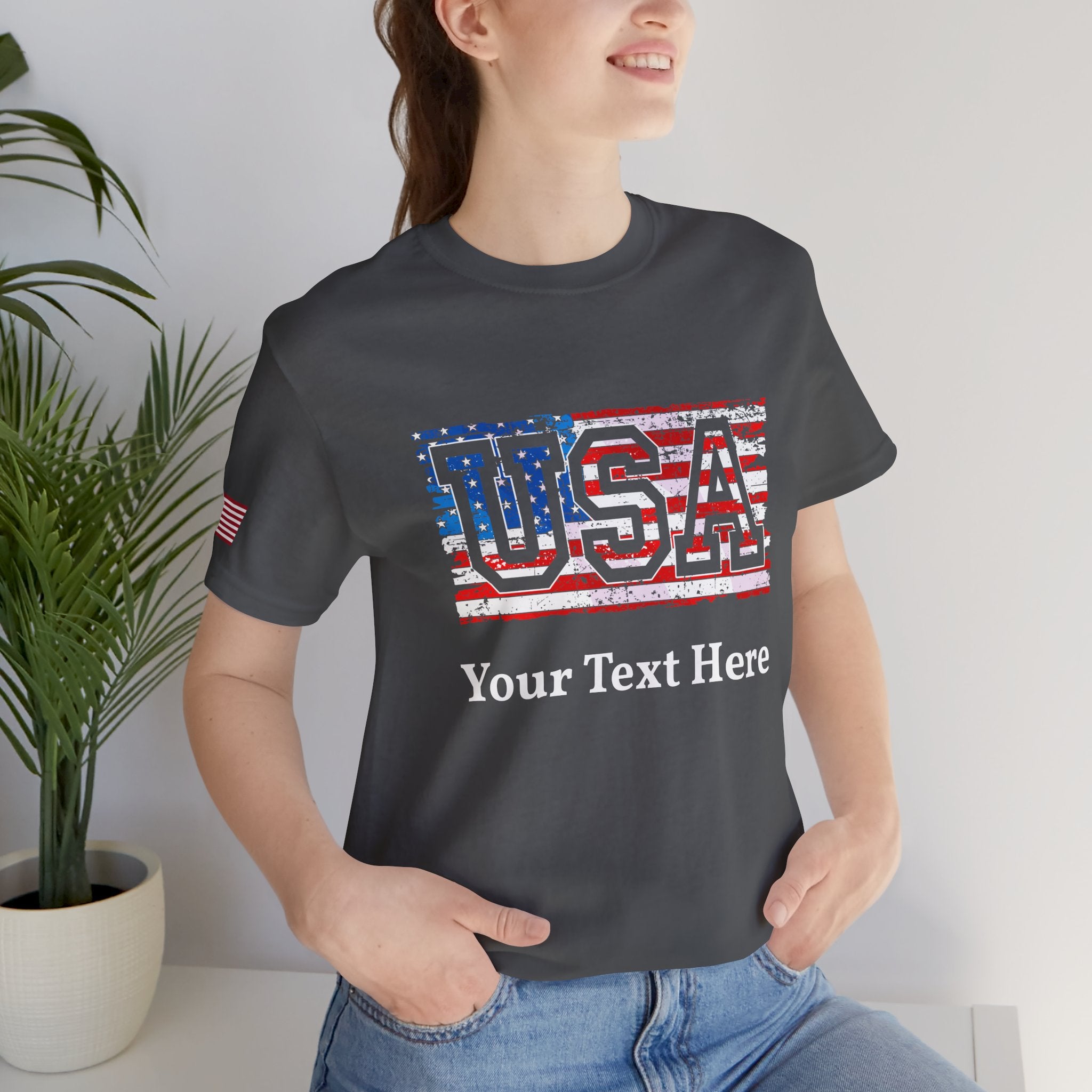 Custom T-Shirt - USA Vintage Collegiate T-Shirt – Retro American Flag Typography Graphic Tee
