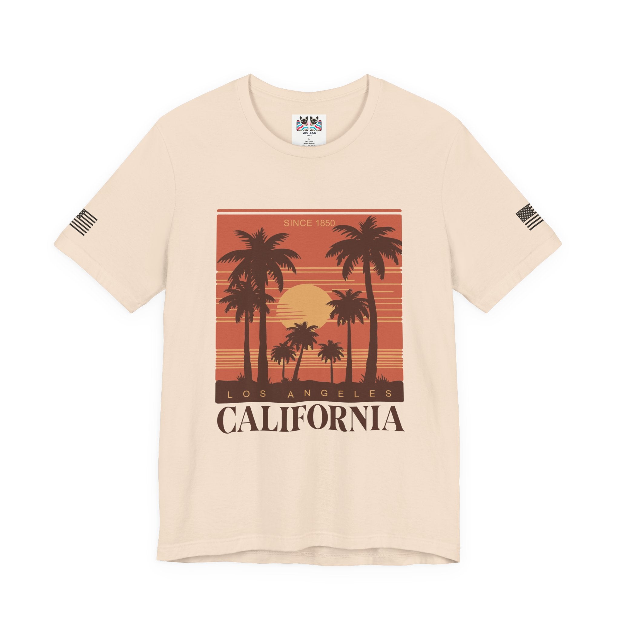 Los Angeles California Since 1850 T-Shirt – Retro Warm Sunset Palm Tree Square Tee
