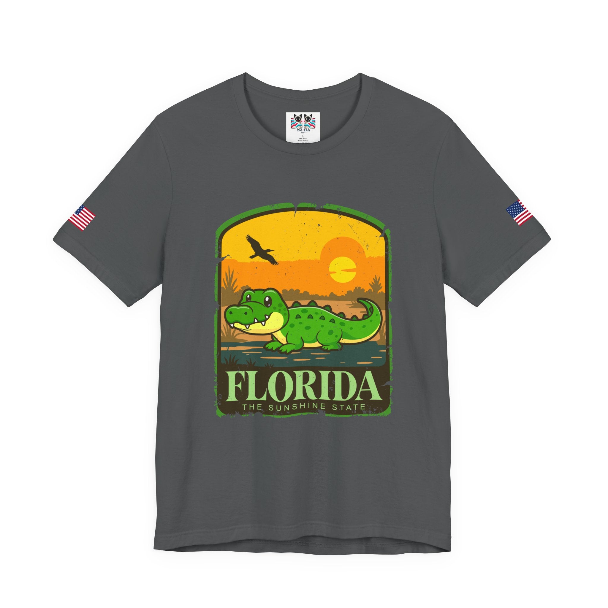Florida The Sunshine State T-Shirt – Alligator Illustrated Sunset Badge Graphic Tee