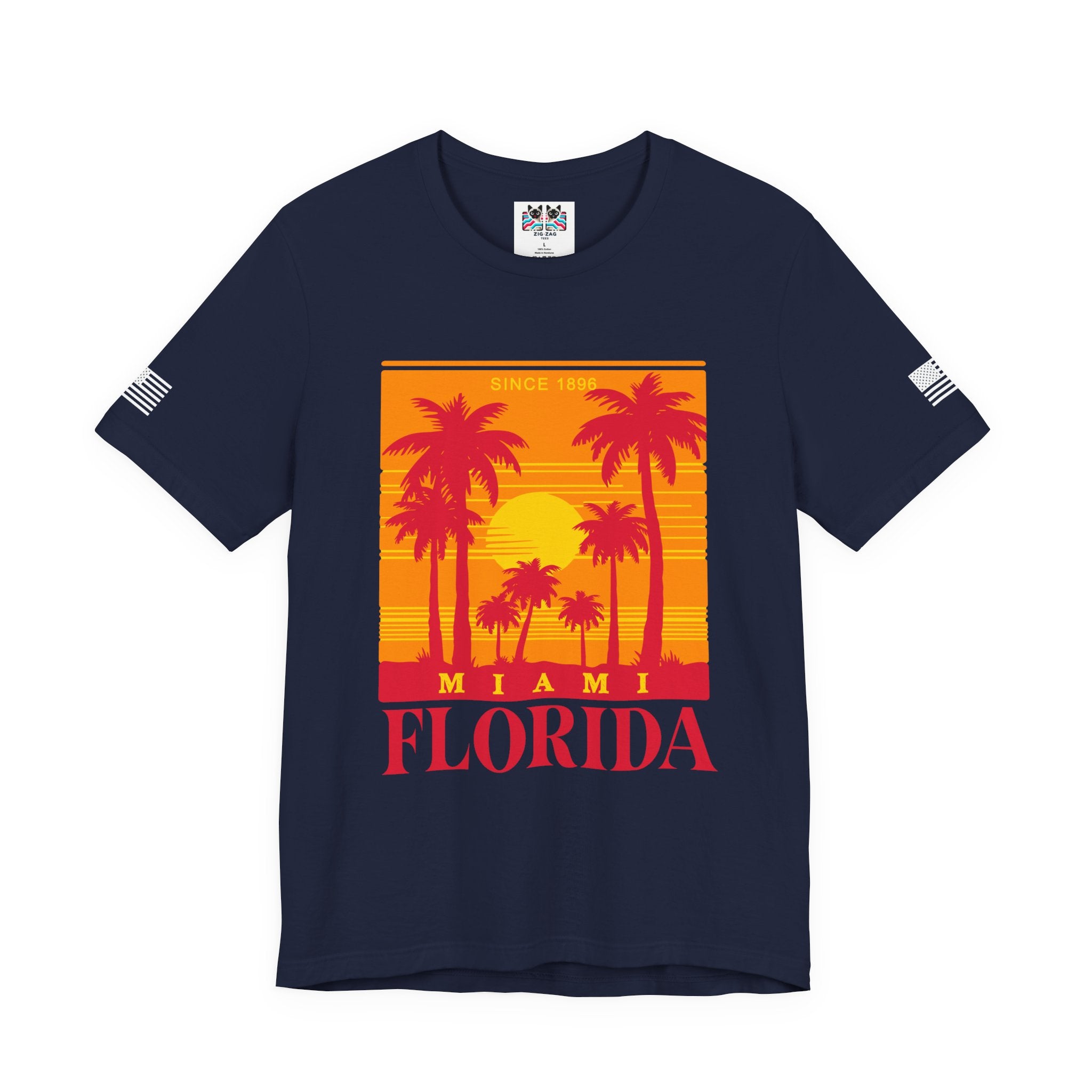 Miami Florida Since 1896 T-Shirt – Retro Sunset Palm Tree Square Graphic Tee